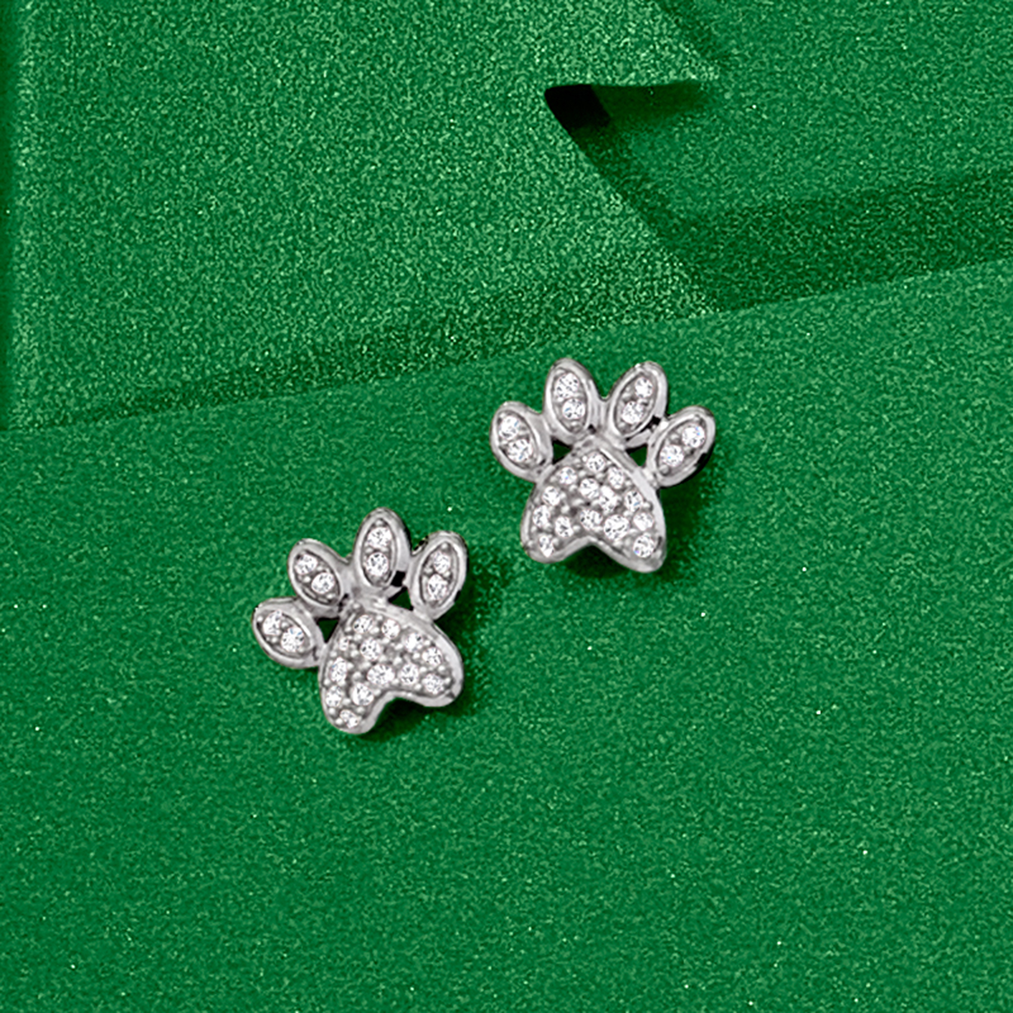 10 ct. t.w. Diamond Paw Print Stud Earrings in Sterling Silver