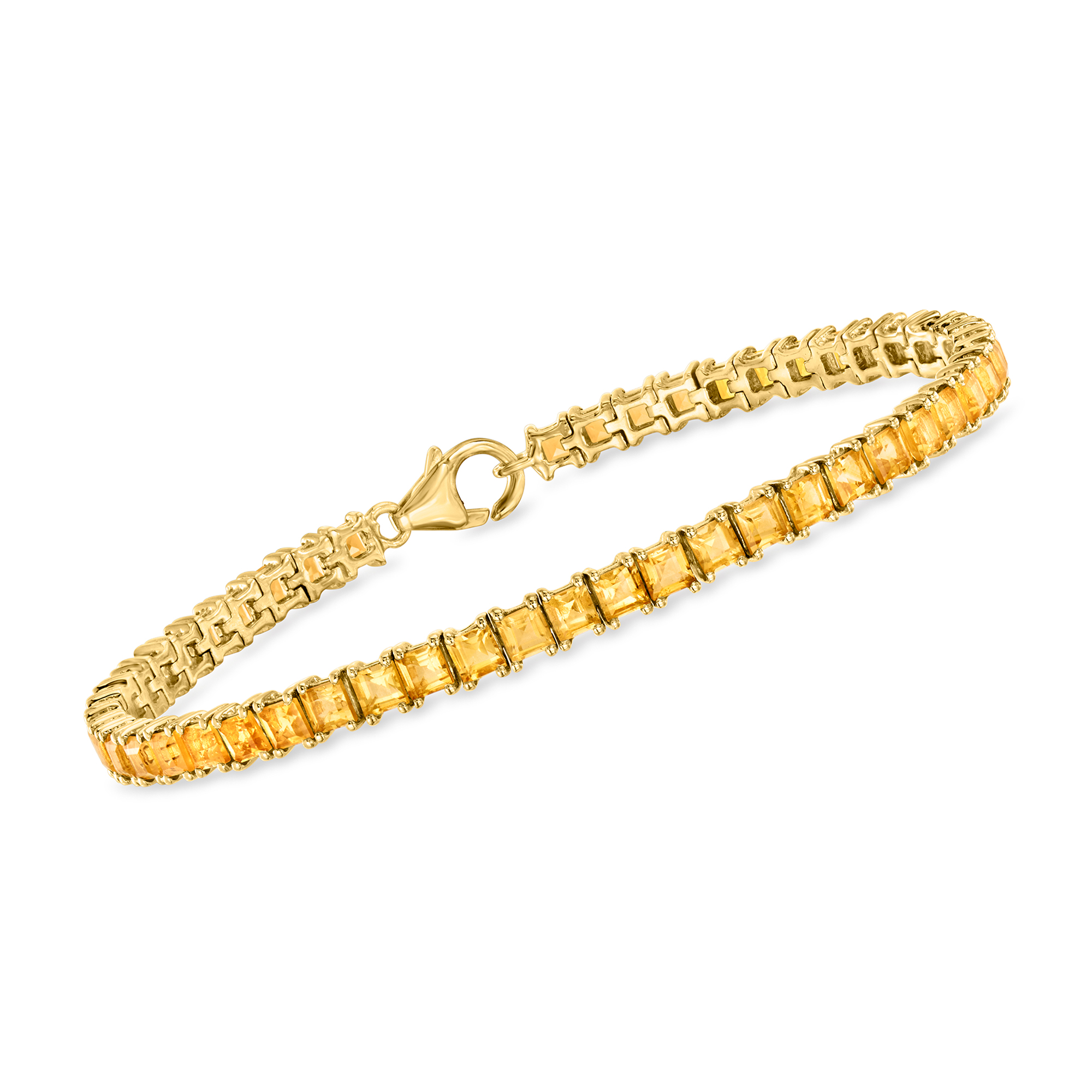 8.50 ct. t.w. Square Citrine Tennis Bracelet in 18kt Gold Over Sterling. 8&quot;