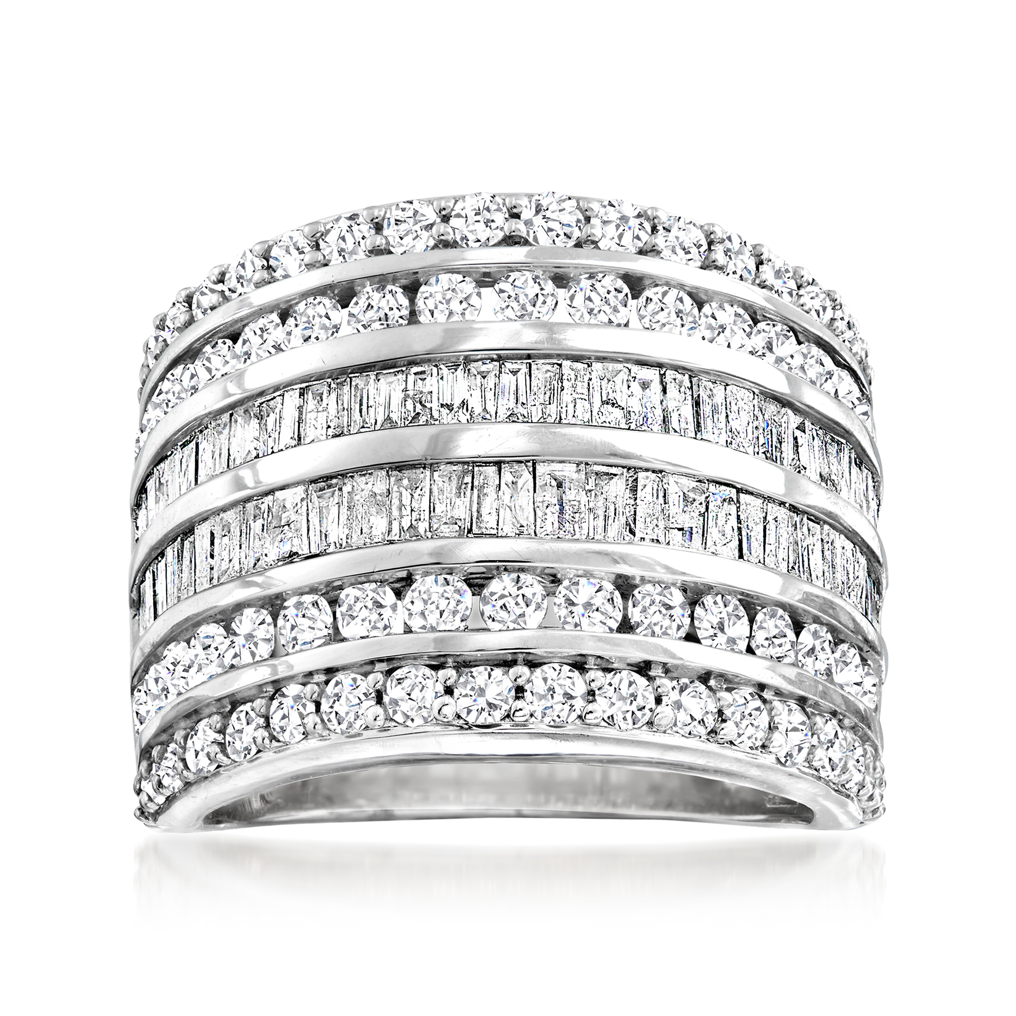 3.00 ct. t.w. Baguette and Round Diamond Multi-Row Ring in