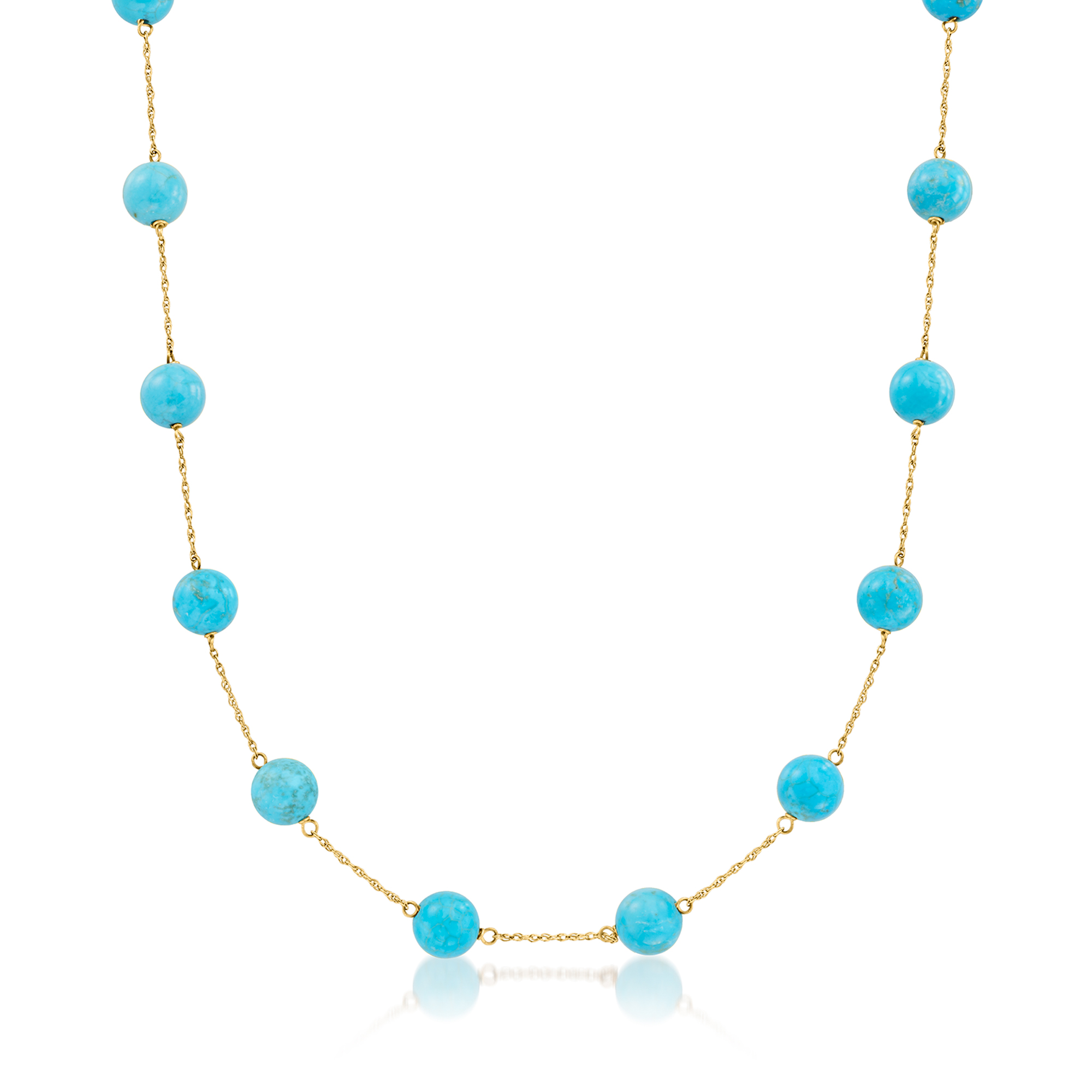 8mm Turquoise Bead Station Necklace in 14kt Yellow Gold | Ross-Simons