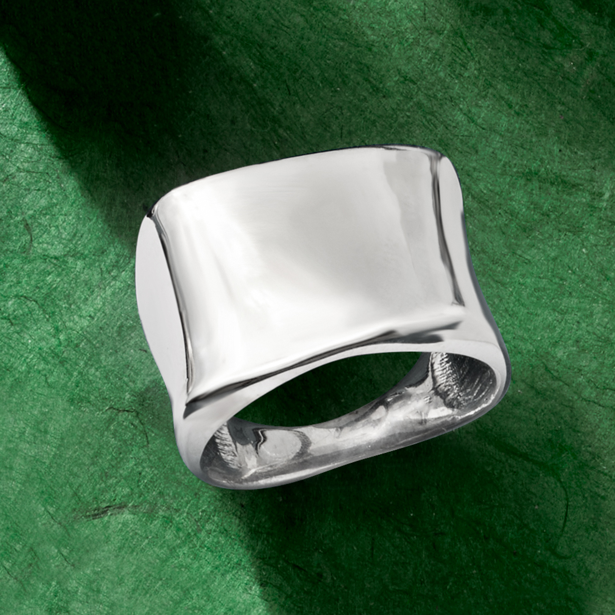 Italian Sterling Silver Asymmetrical Square-Top Ring