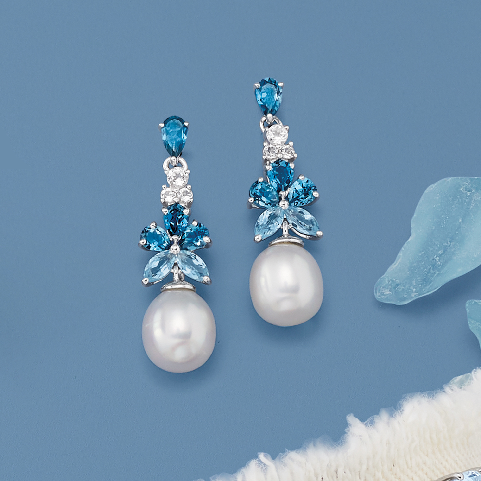 8.5-9mm Cultured Pearl and 2.30 ct. t.w. London, Sky Blue