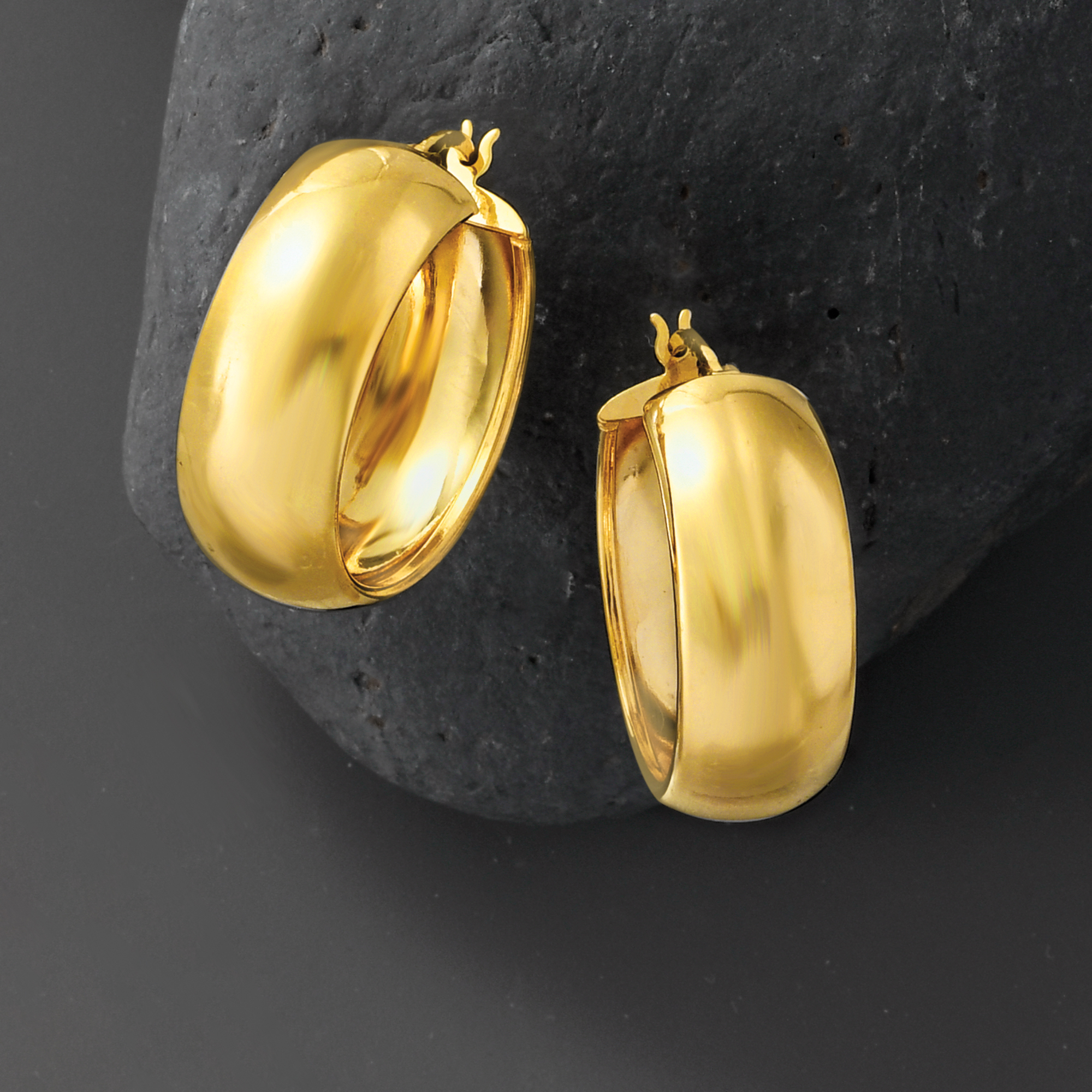 18kt Gold Over Sterling Wide Hoop Earrings. 1