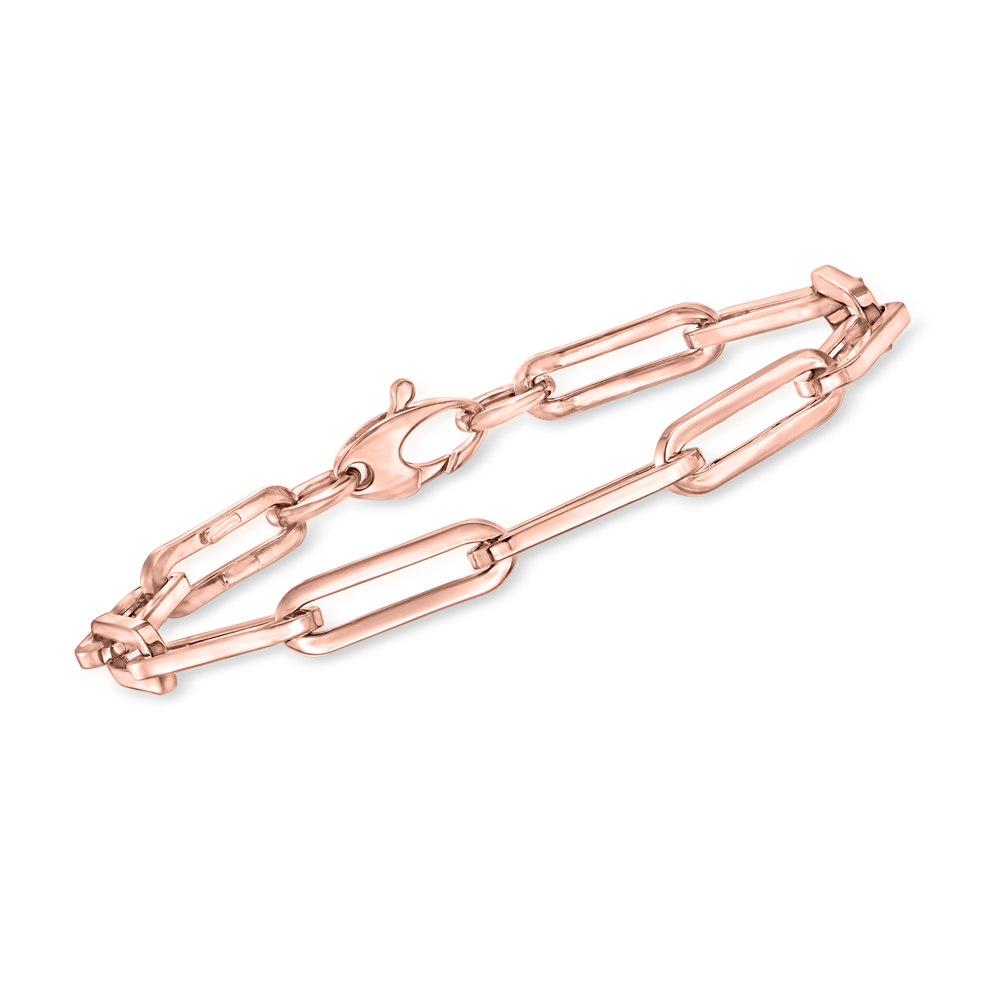 Italian 14kt Rose Gold Paper Clip Link Bracelet. 7.5