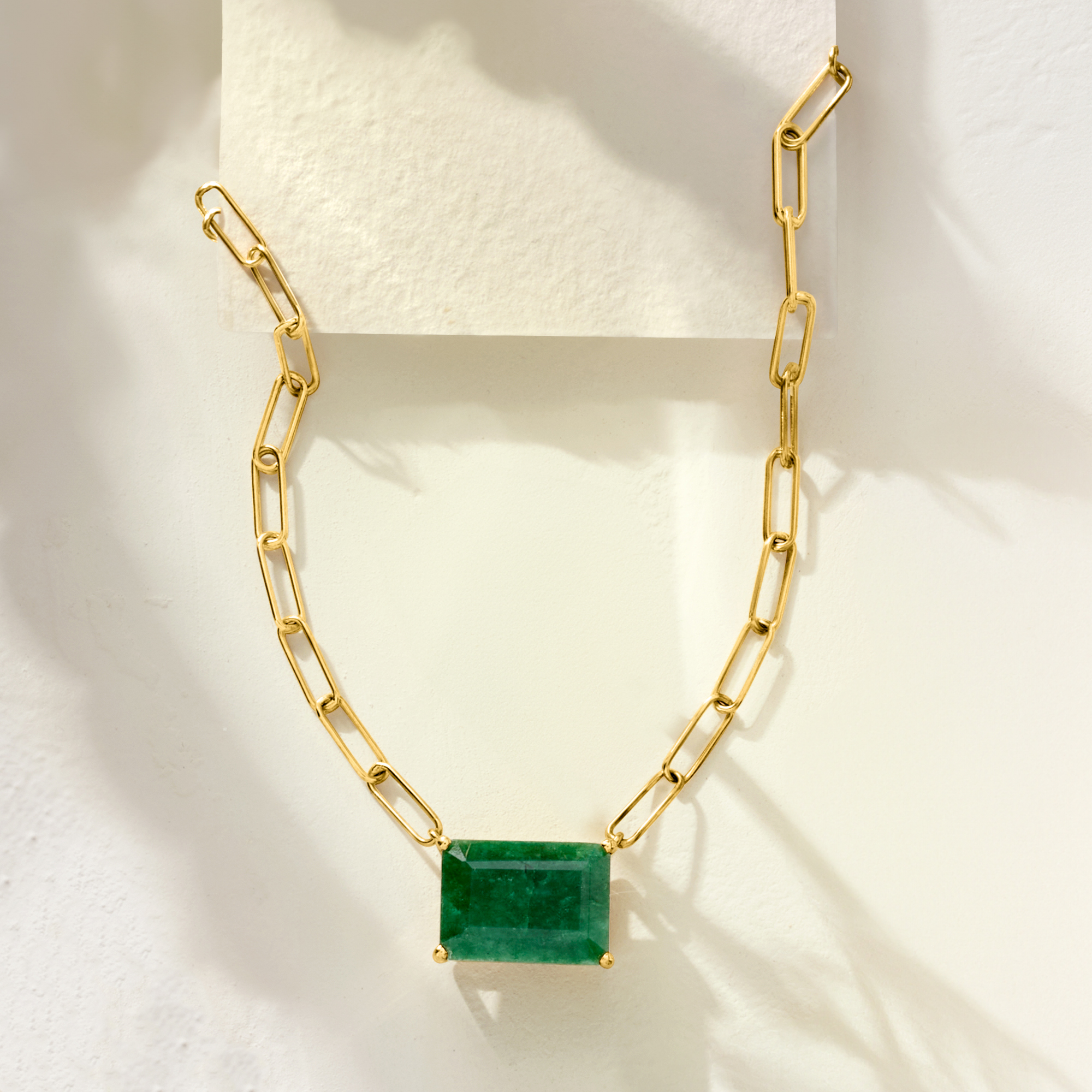 7.75 Carat Emerald Paper Clip Link Necklace in 18kt Gold Over