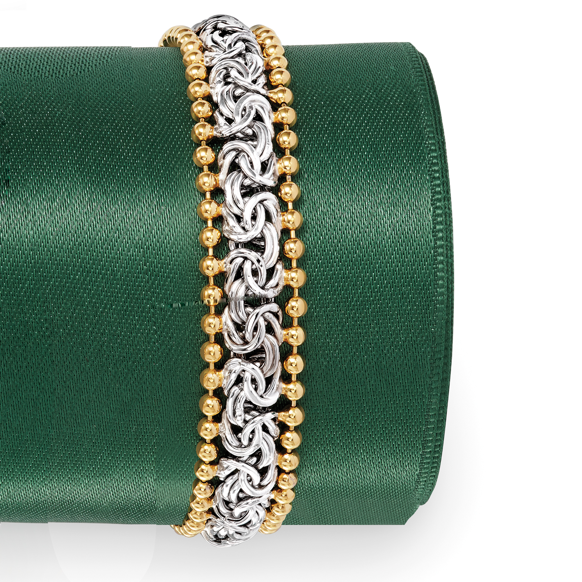 ブレスレット ROMANTINUER SN140 DOUBLE BEAD BRACELET Sterling Silver Byzantine Beaded-Edge Bracelet with 18kt