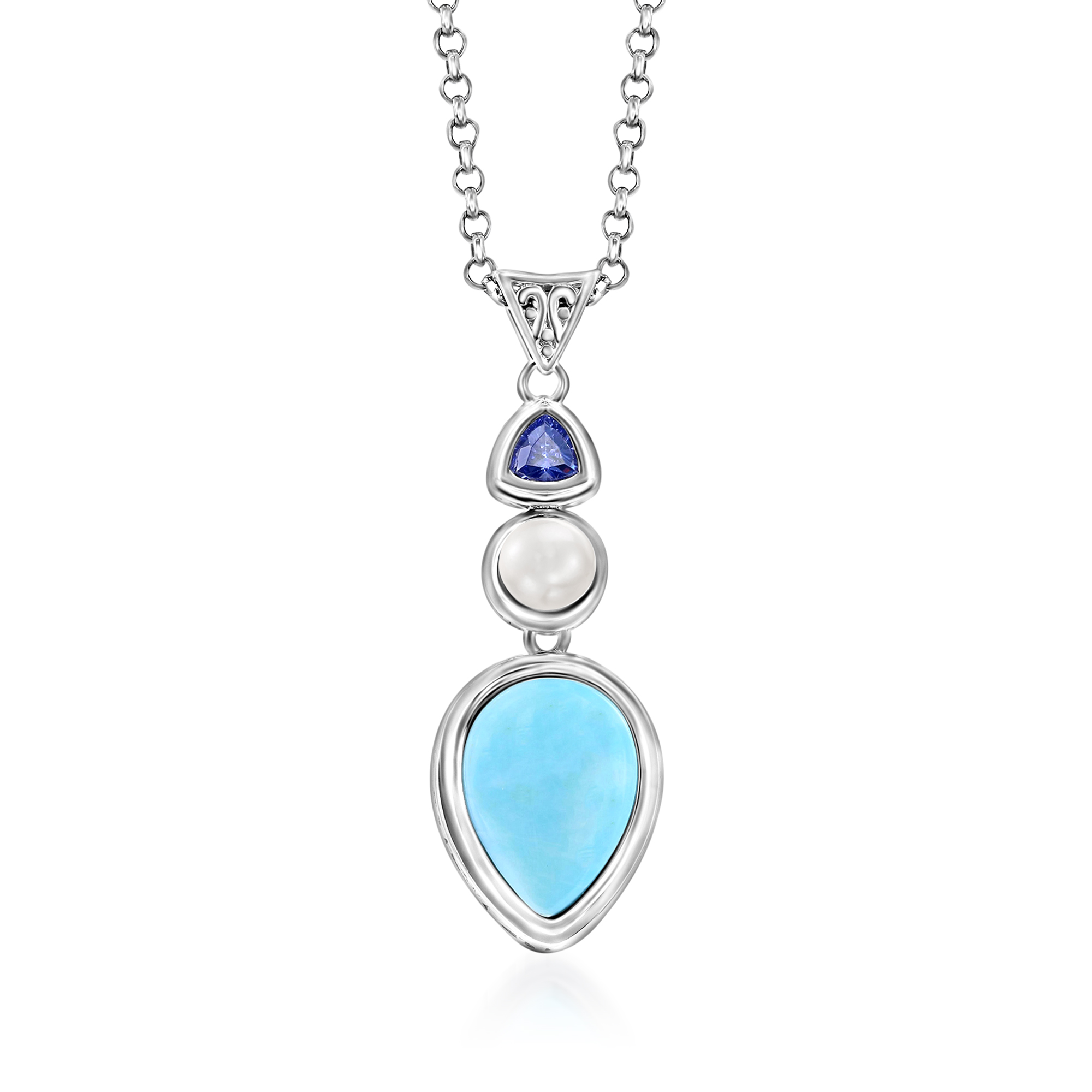 Larimar, 5-5.5mm Cultured Pearl and .20 ct. t.w. Simulated