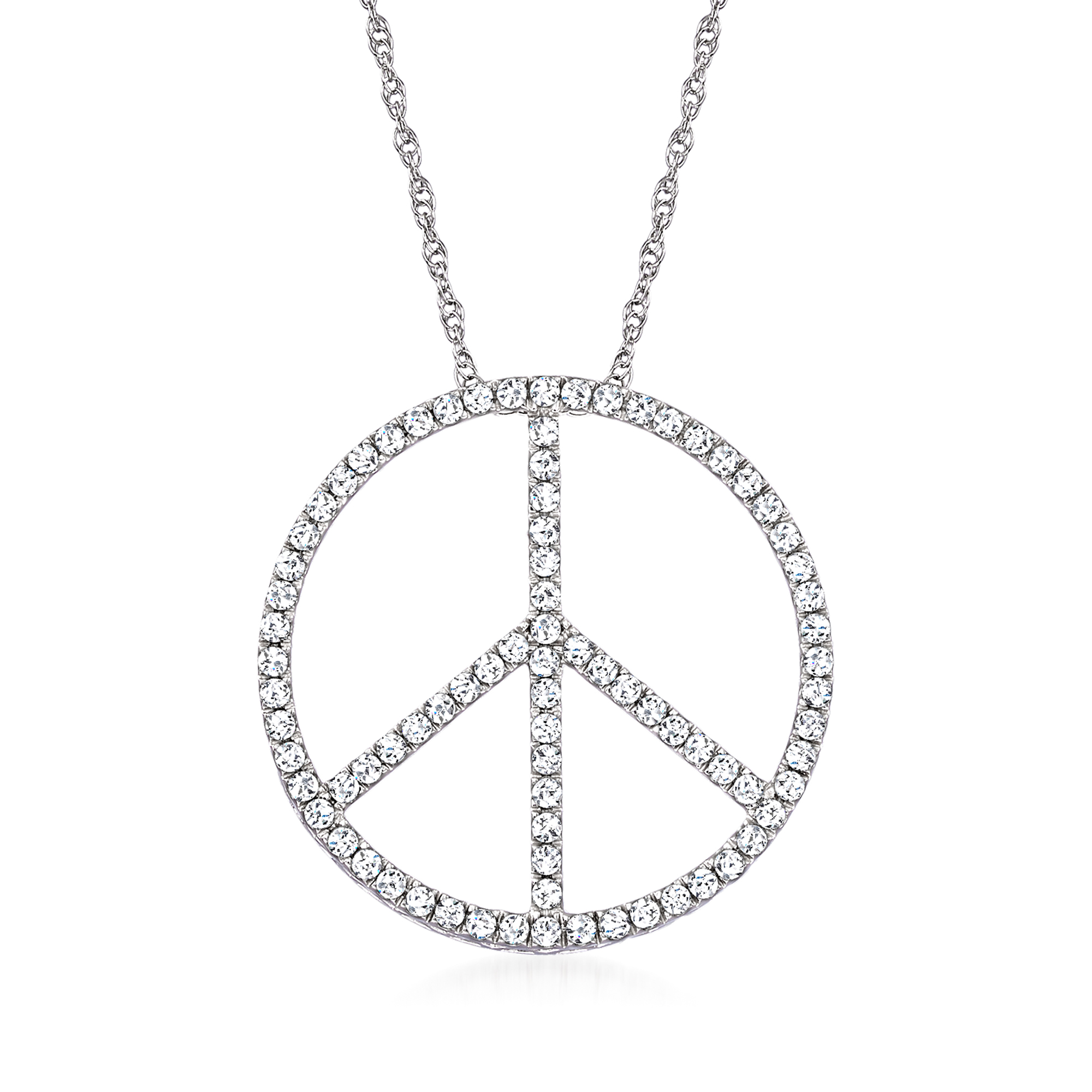 1.00 ct. t.w. Diamond Peace Sign Pendant Necklace in Sterling ...