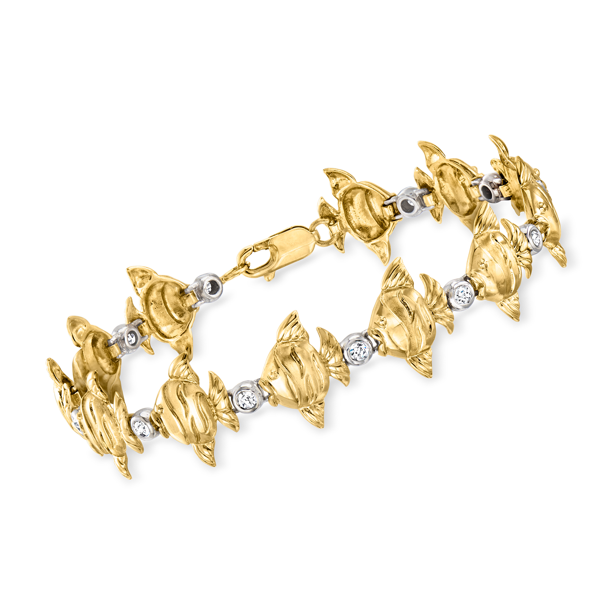 C. 1980 Vintage .16 ct. t.w. Diamond Fish Bracelet in 14kt Two