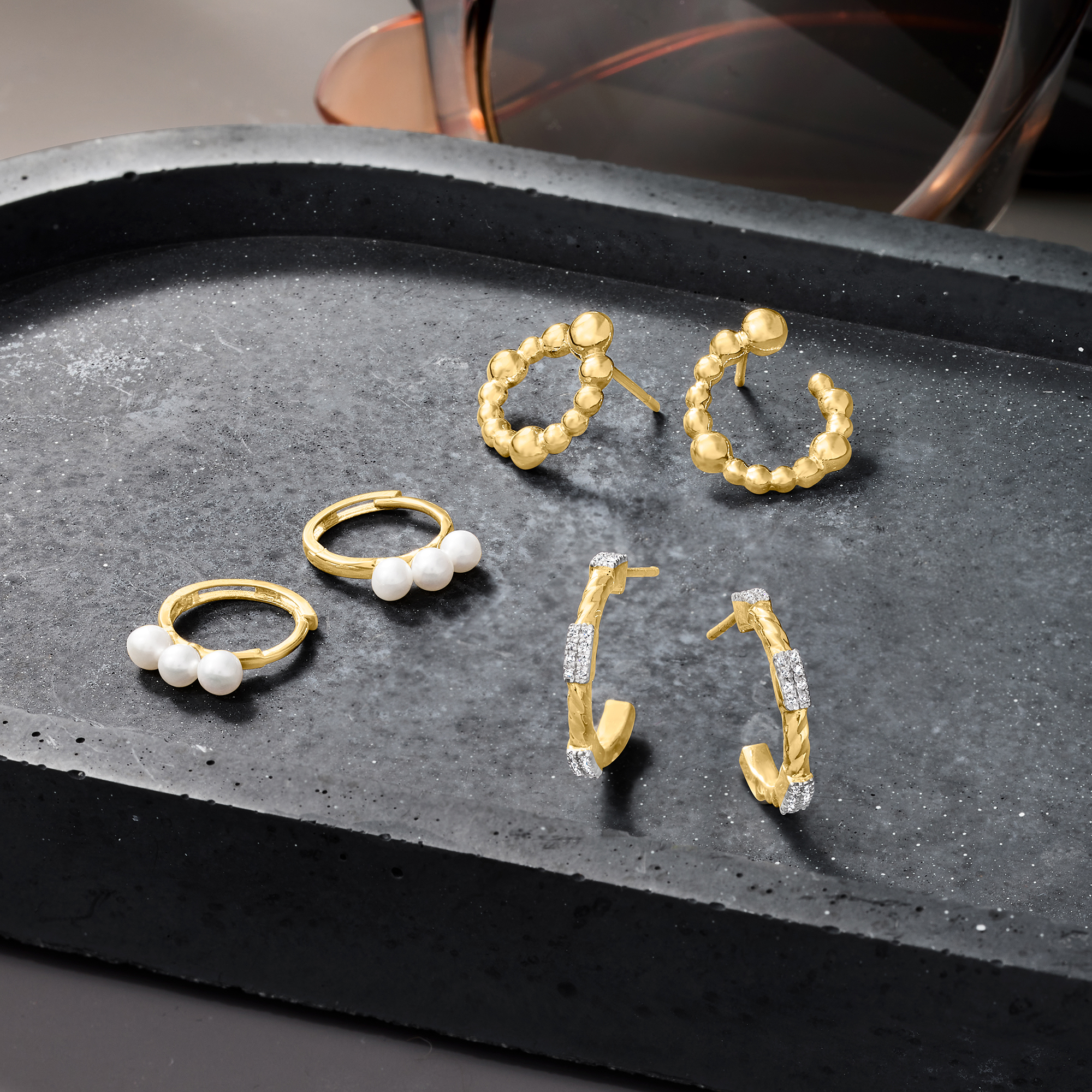 3mm Cultured Pearl Huggie Hoop Earrings in 14kt Yellow Gold | Ross