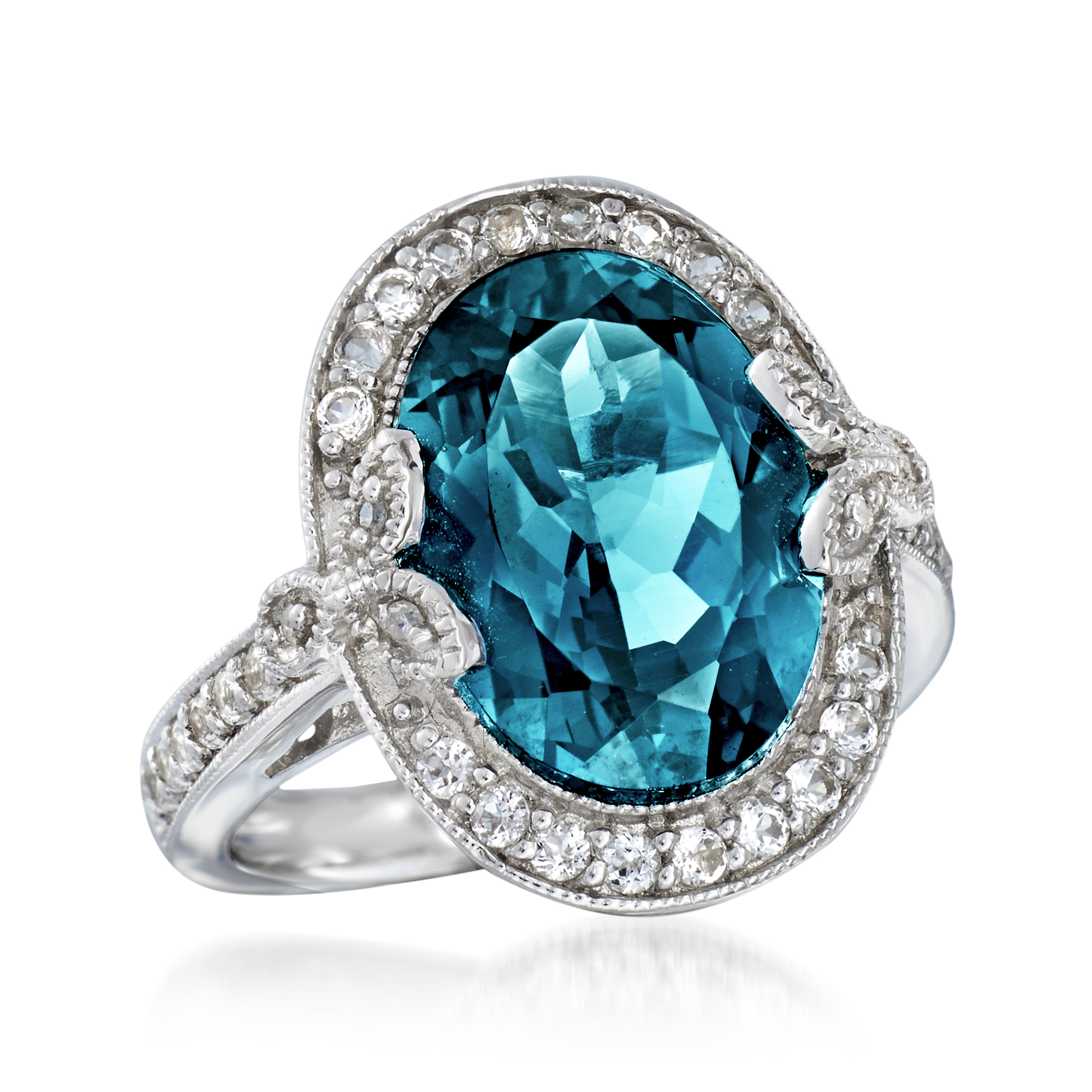 7.89 ct. t.w. London Blue and White Topaz Ring with Diamonds  display picture 1
