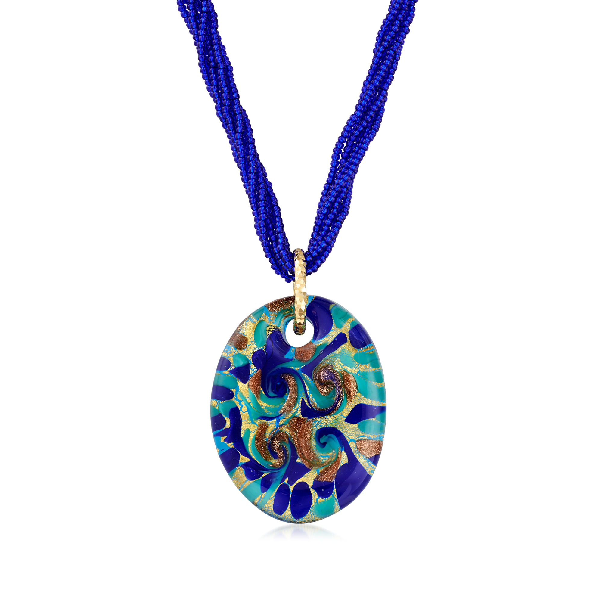 Italian Multicolored Murano Glass Pendant Necklace in 18kt Gold