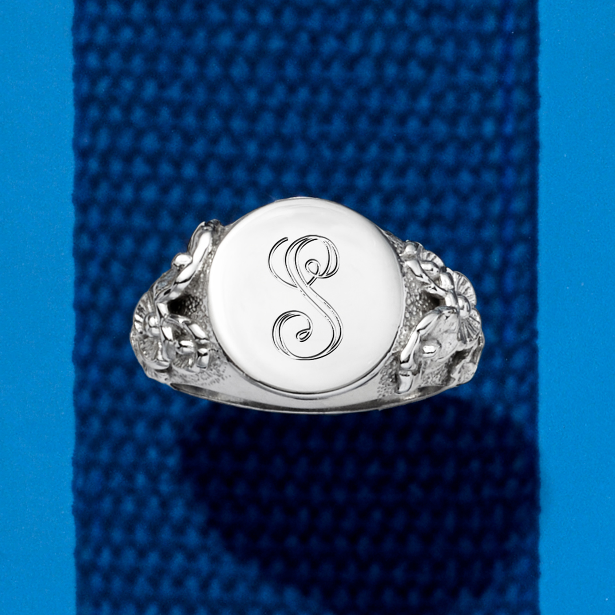 Italian Sterling Silver Personalized Floral Signet Ring