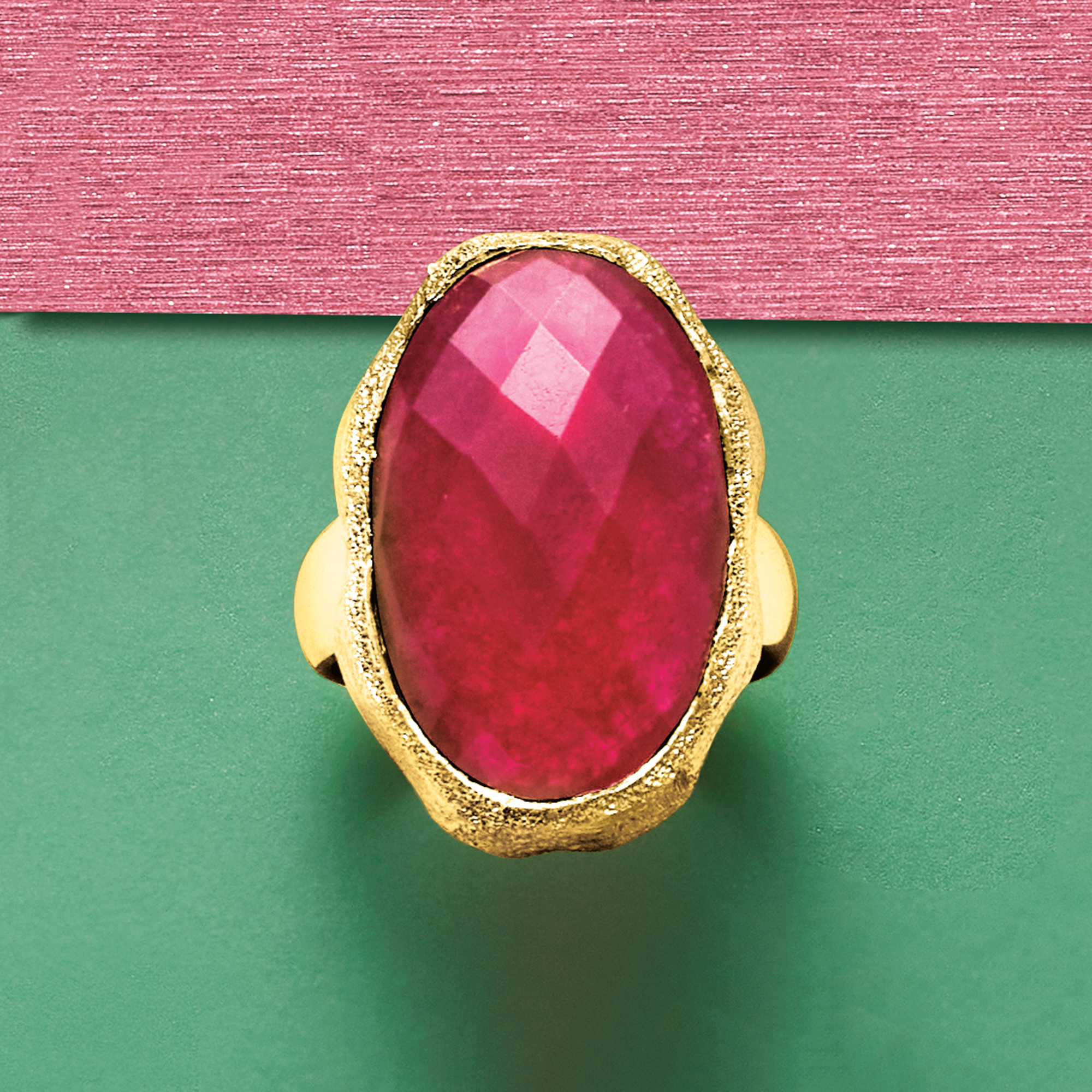 25.00 Carat Pink Quartz Ring in 18kt Gold Over Sterling