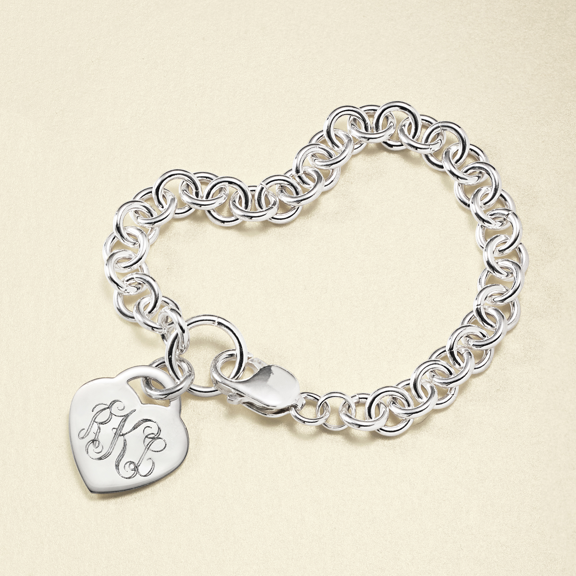 Sterling Silver Personalized Heart Charm Bracelet | Ross Simons