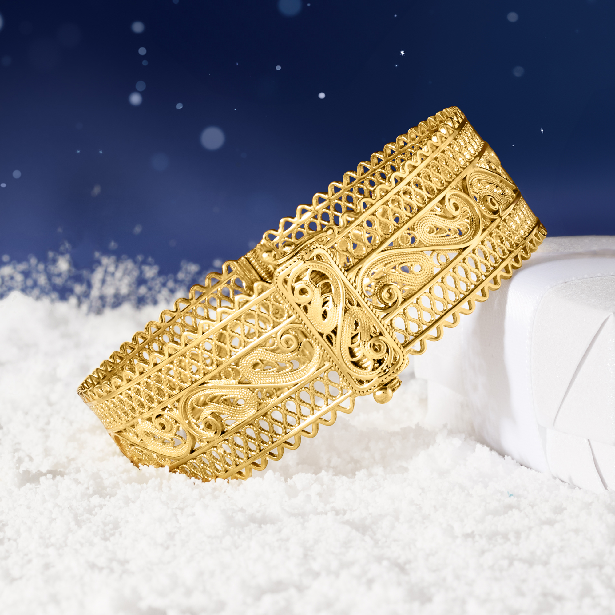 18kt Gold Over Sterling Wide Filigree Bangle Bracelet