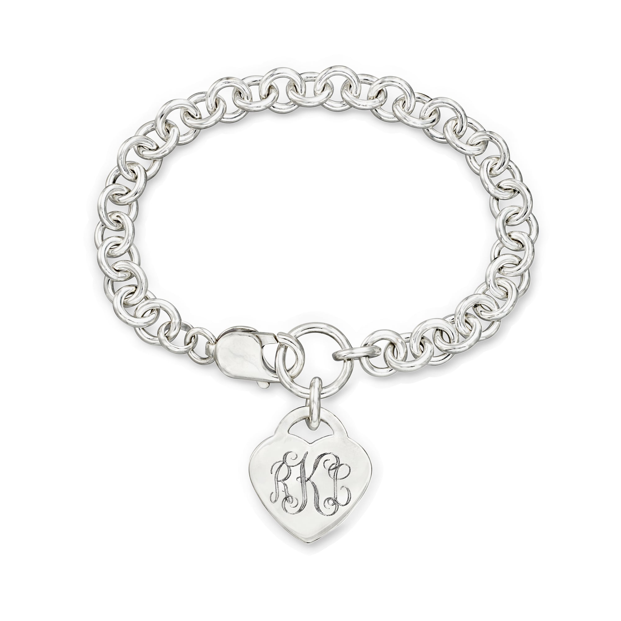 Sterling Silver Personalized Heart Charm Bracelet | Ross Simons