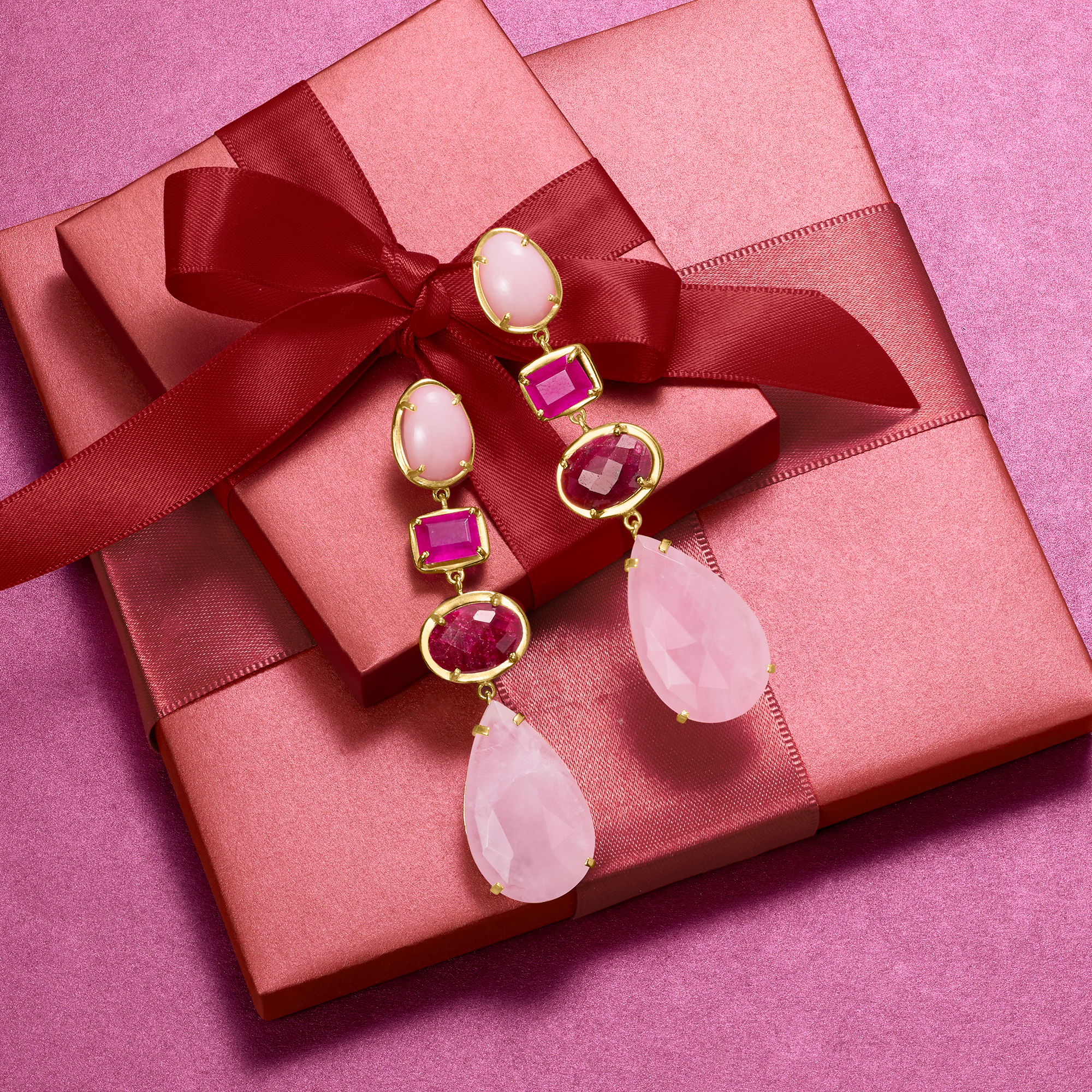 [Golden dew] 18K Pink Gold☆Apple Blossom3 Onetouch Earrings Swarovski Crystal Bella Pink Round Cut Rose Gold-Tone Plated