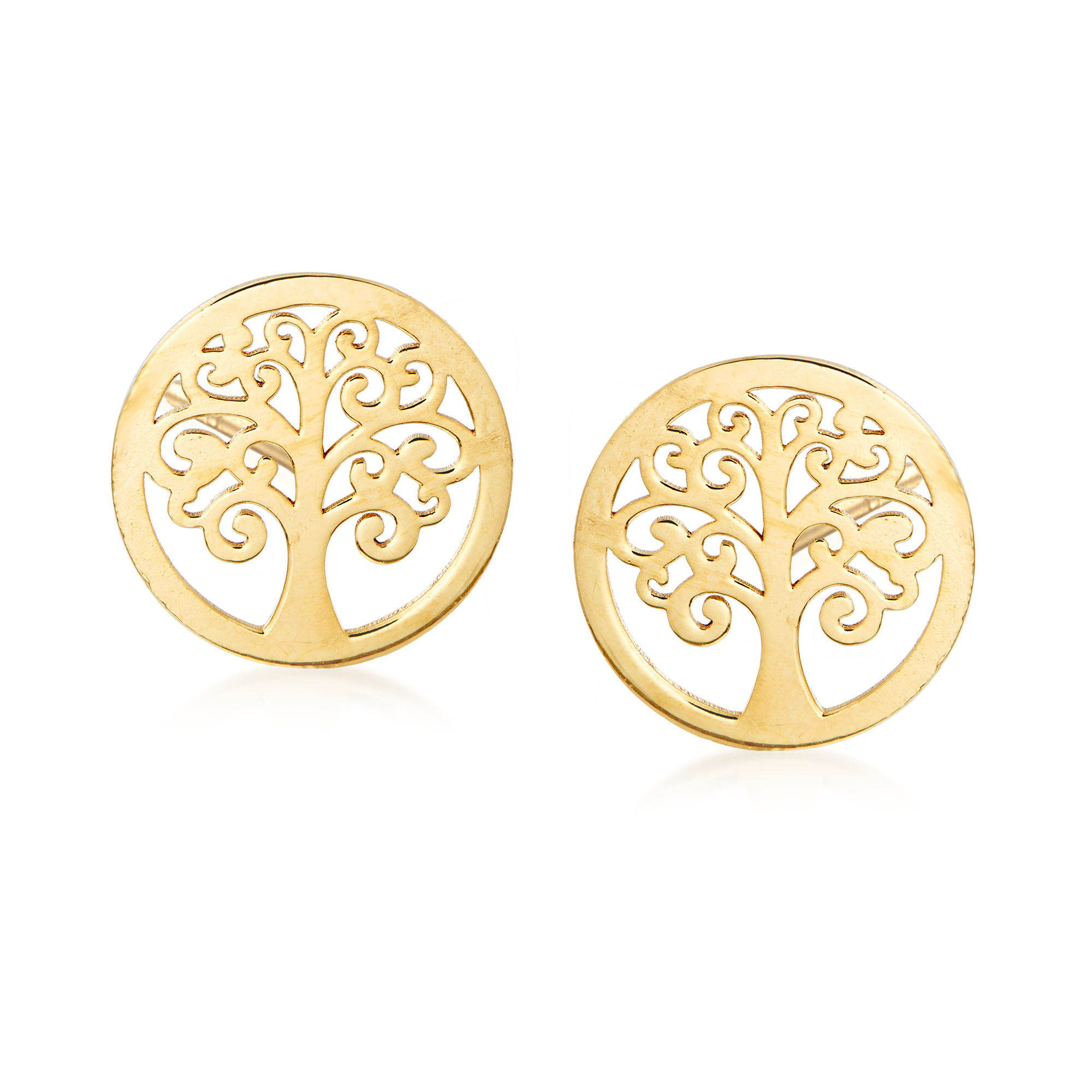 Jewel Connection Multi-Color CZ Tree of Life Stud Earrings in 14K Yellow Gold 