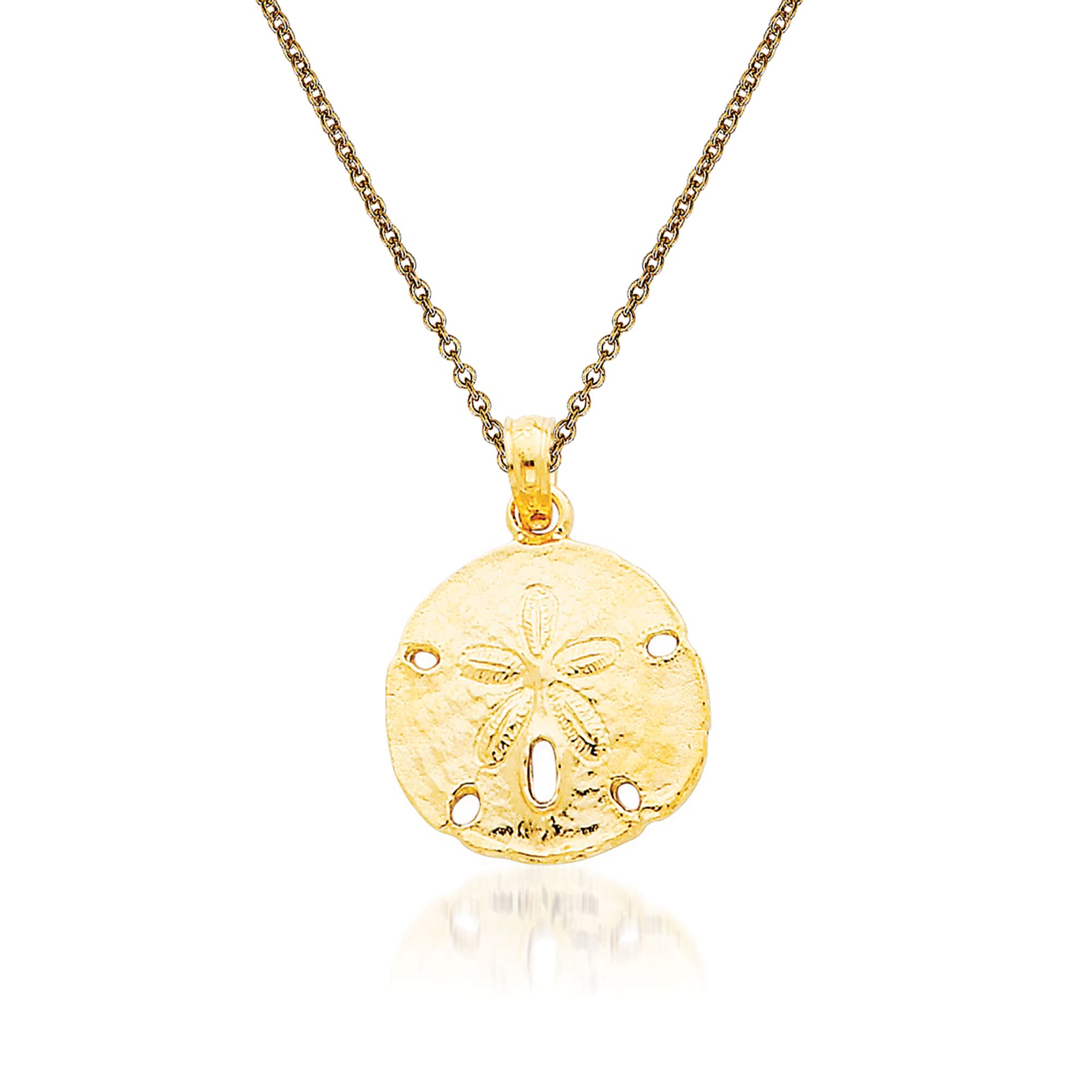 14k Yellow Gold Sand Dollar Pendant on a 14K Yellow Gold Rope Box or Curb Chain Necklace