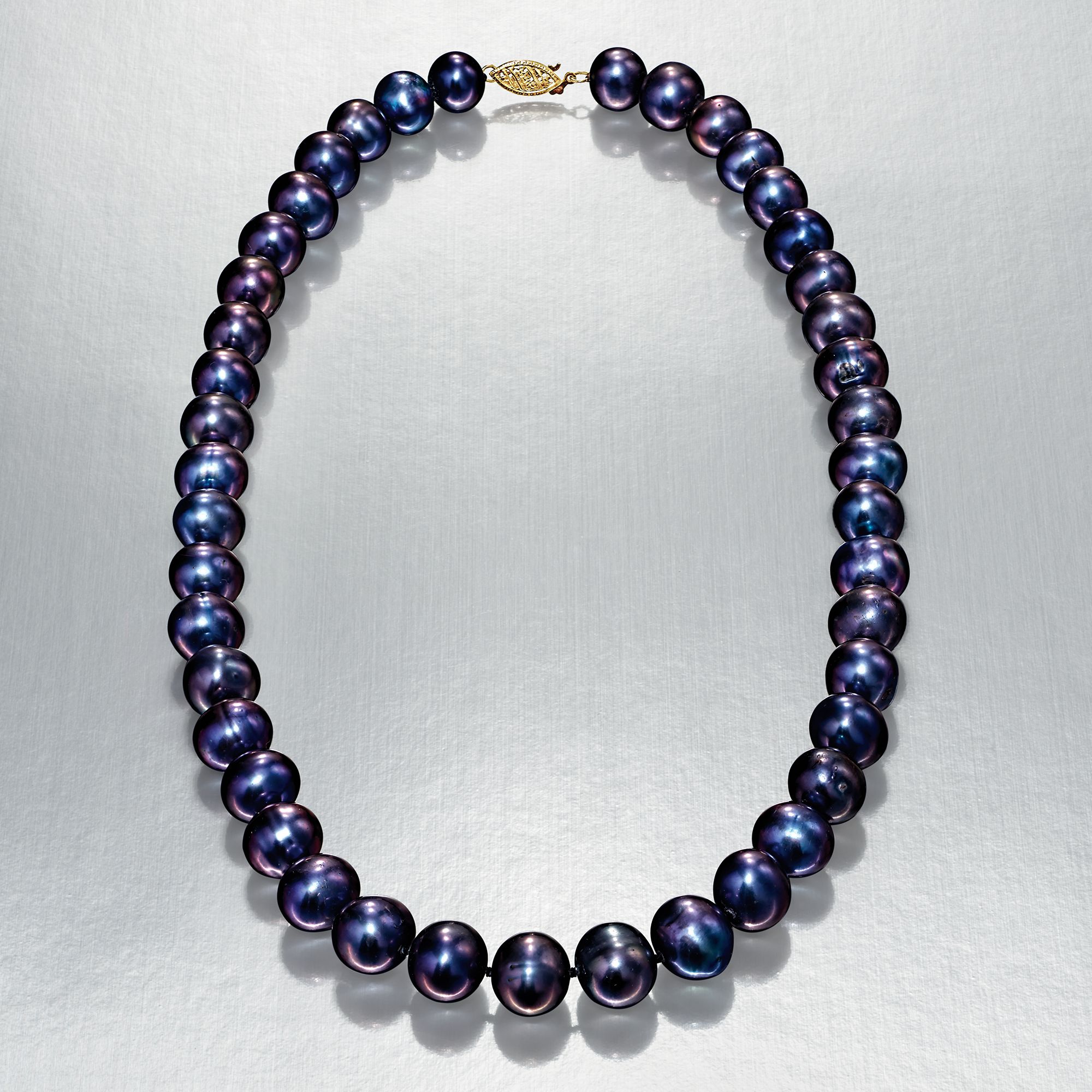 【BLACKPURPLE】Rice Grass Pearl Chain Necklace Black Spinel Gold Necklace with 3 Tahitian Pearls