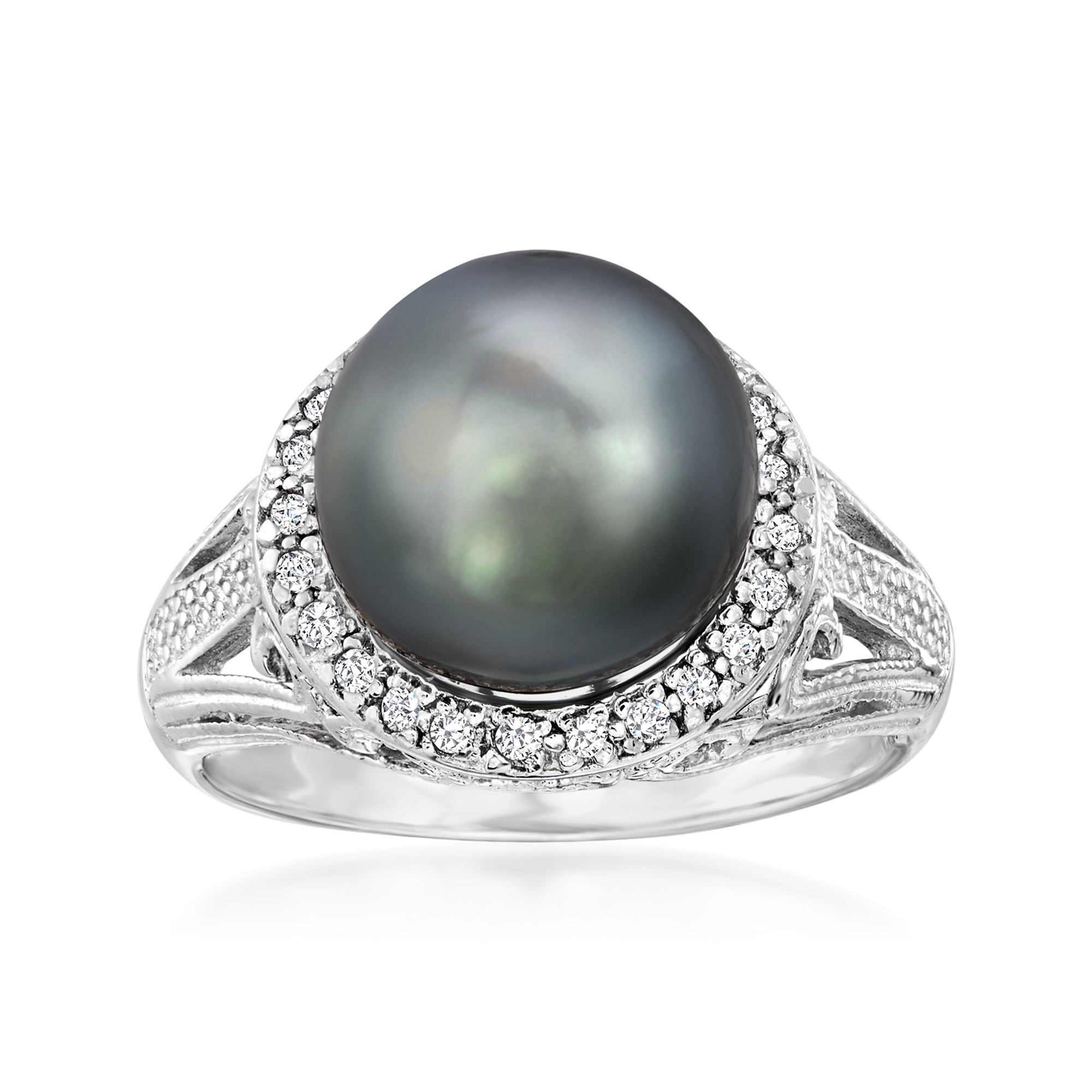 Filigree Style Black Tahitian Pearl Ring - Bopies Diamonds & Fine Jewelry