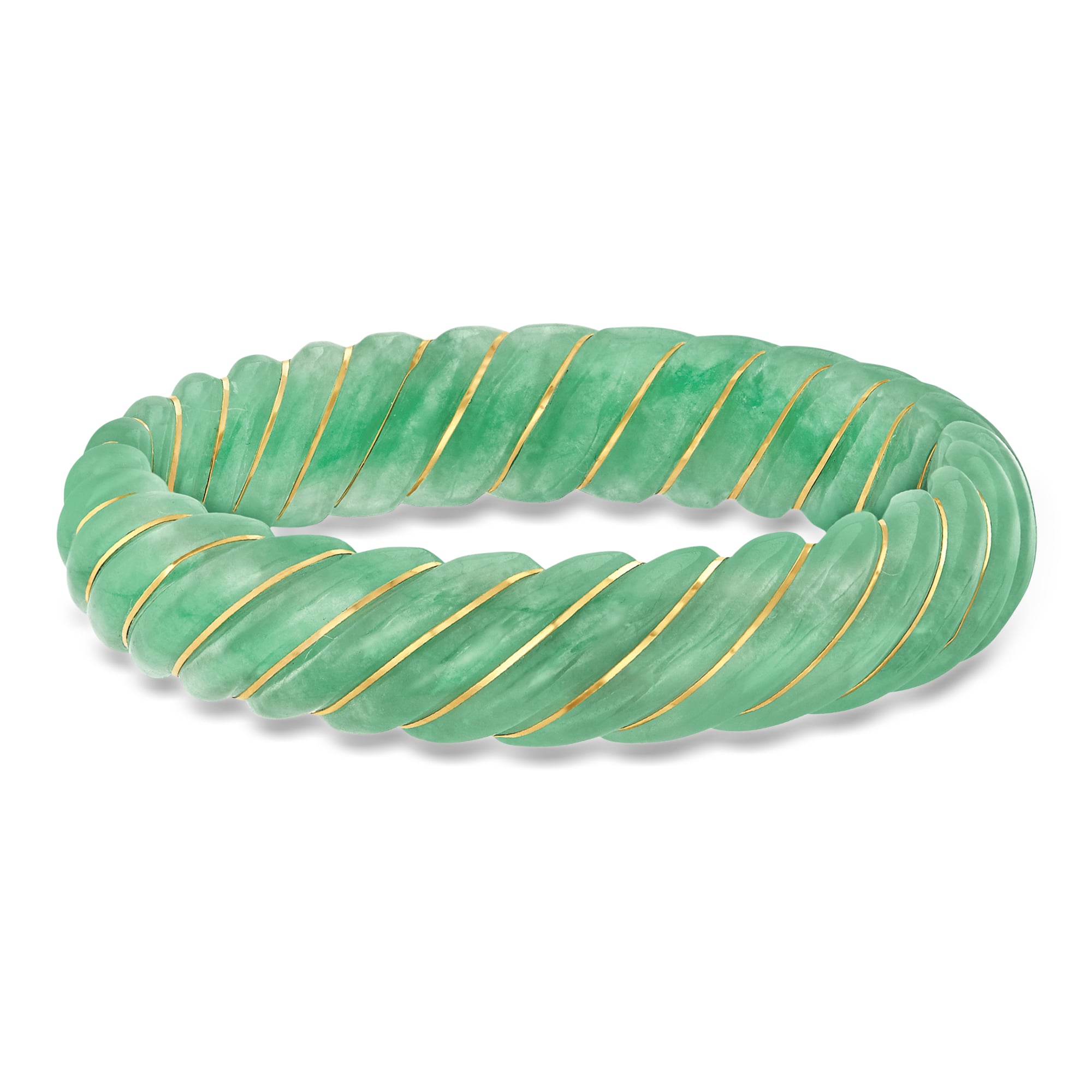 Carved Jade Bangle Bracelet with 14kt Yellow Gold | Ross Simons