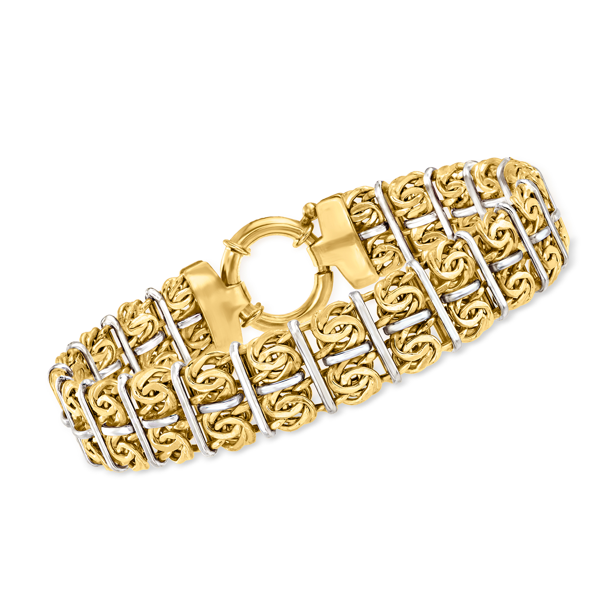 Two-Tone Sterling Silver Two-Row Byzantine Bracelet | Ross-Simons