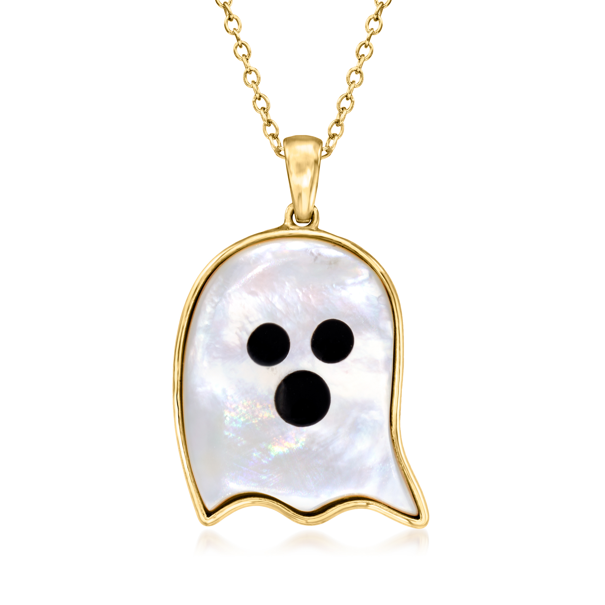 アクセサリー ghost-r Mother-of-Pearl and Black Enamel Ghost Pendant Necklace in 18kt