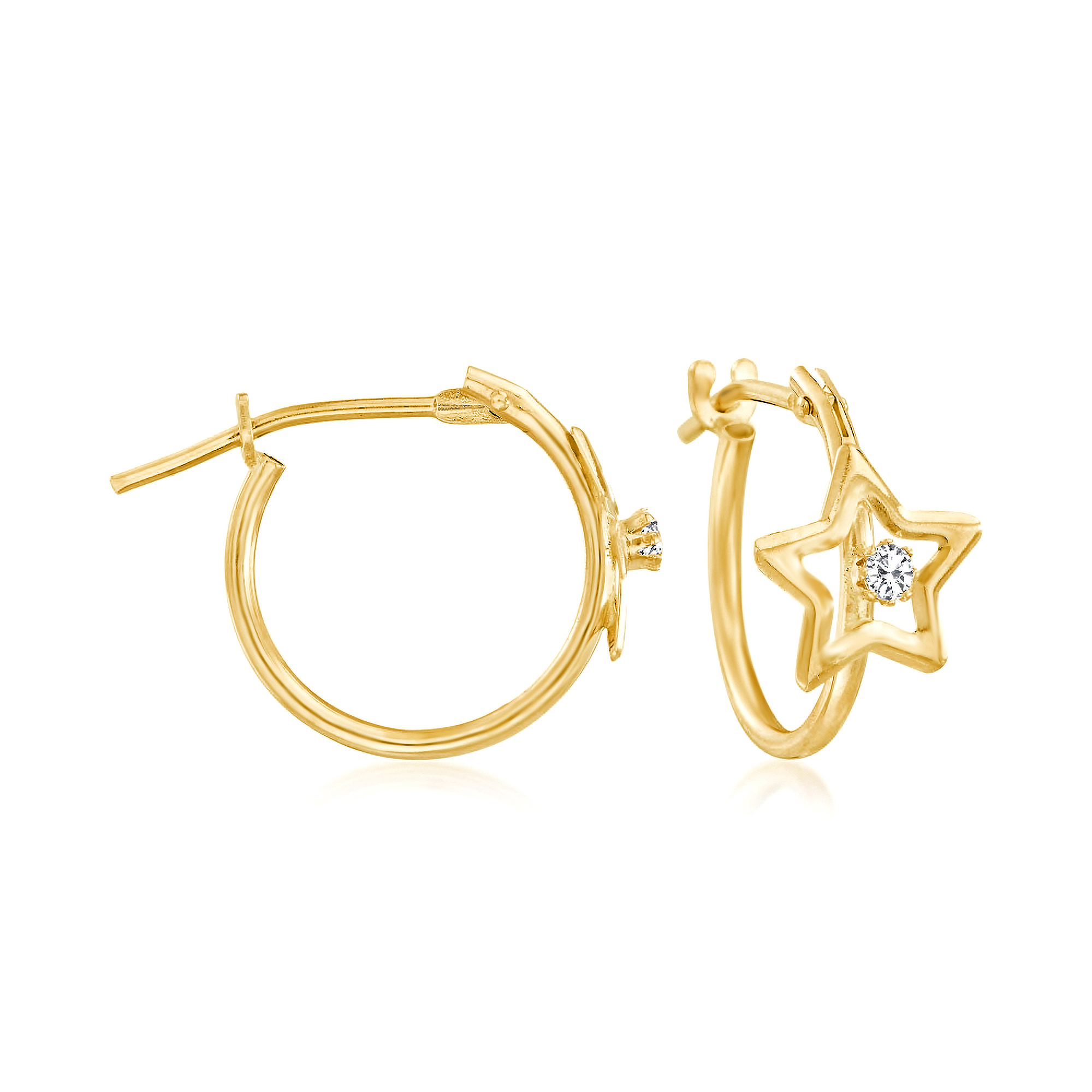 Child s 14kt Yellow Gold Open Space Star Hoop Earrings with CZ