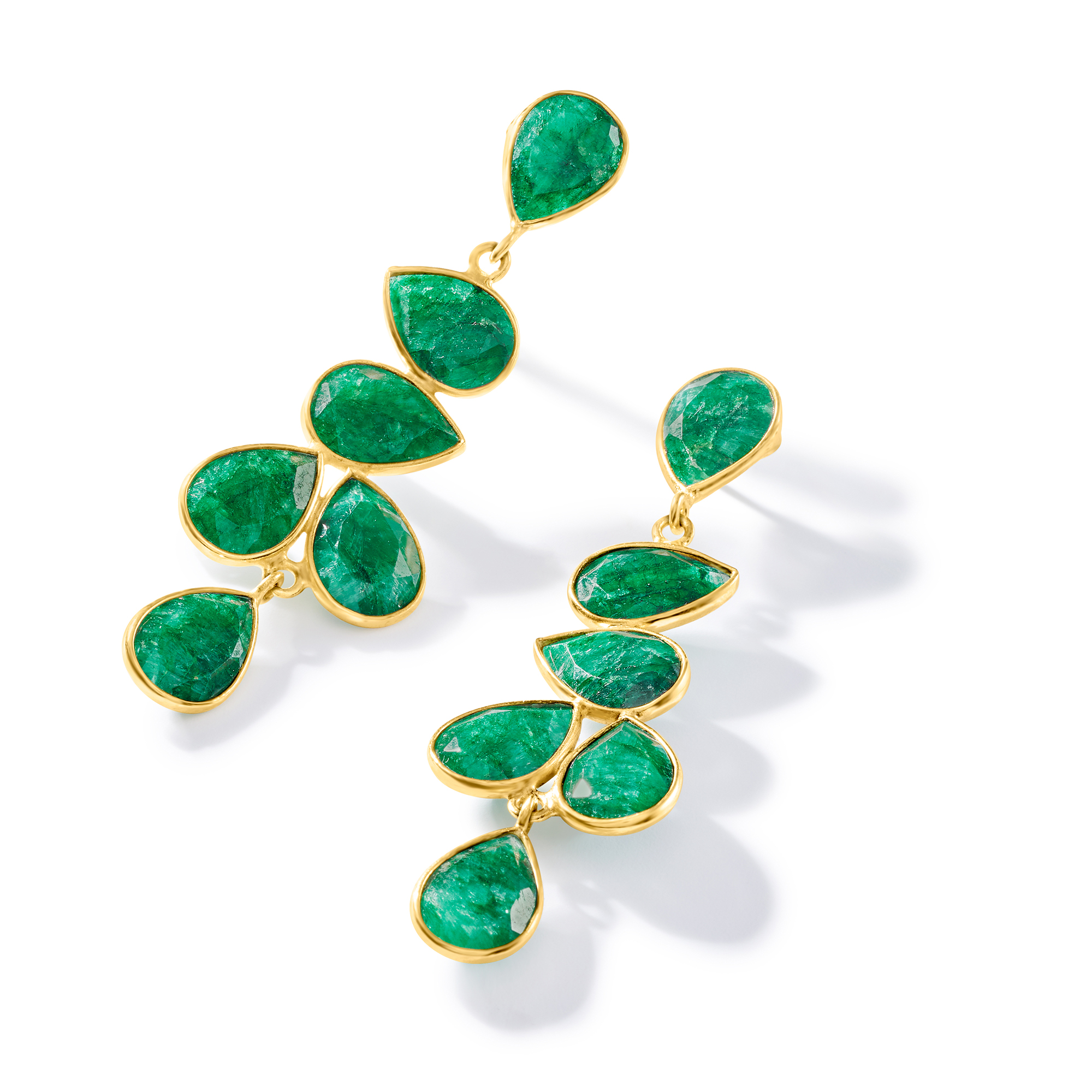22.68 ct. t.w. Emerald Drop Earrings in 18kt Gold Over Sterling