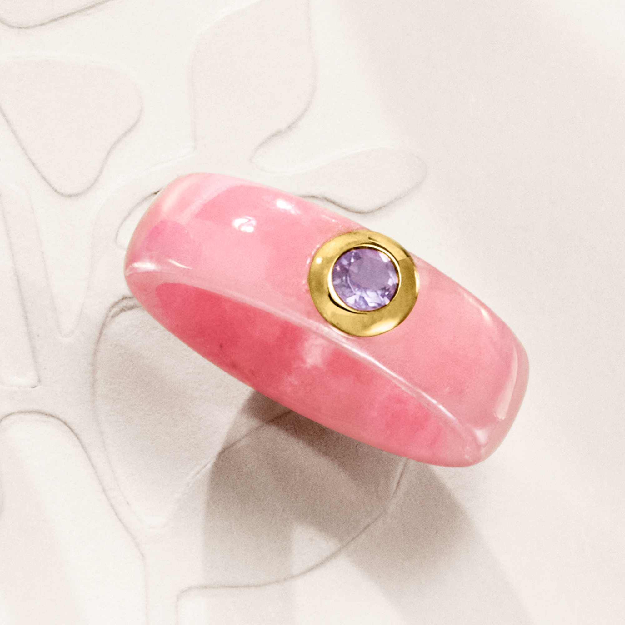 Pink Jade and .20 Carat Amethyst Ring with 14kt Yellow Gold | Ross
