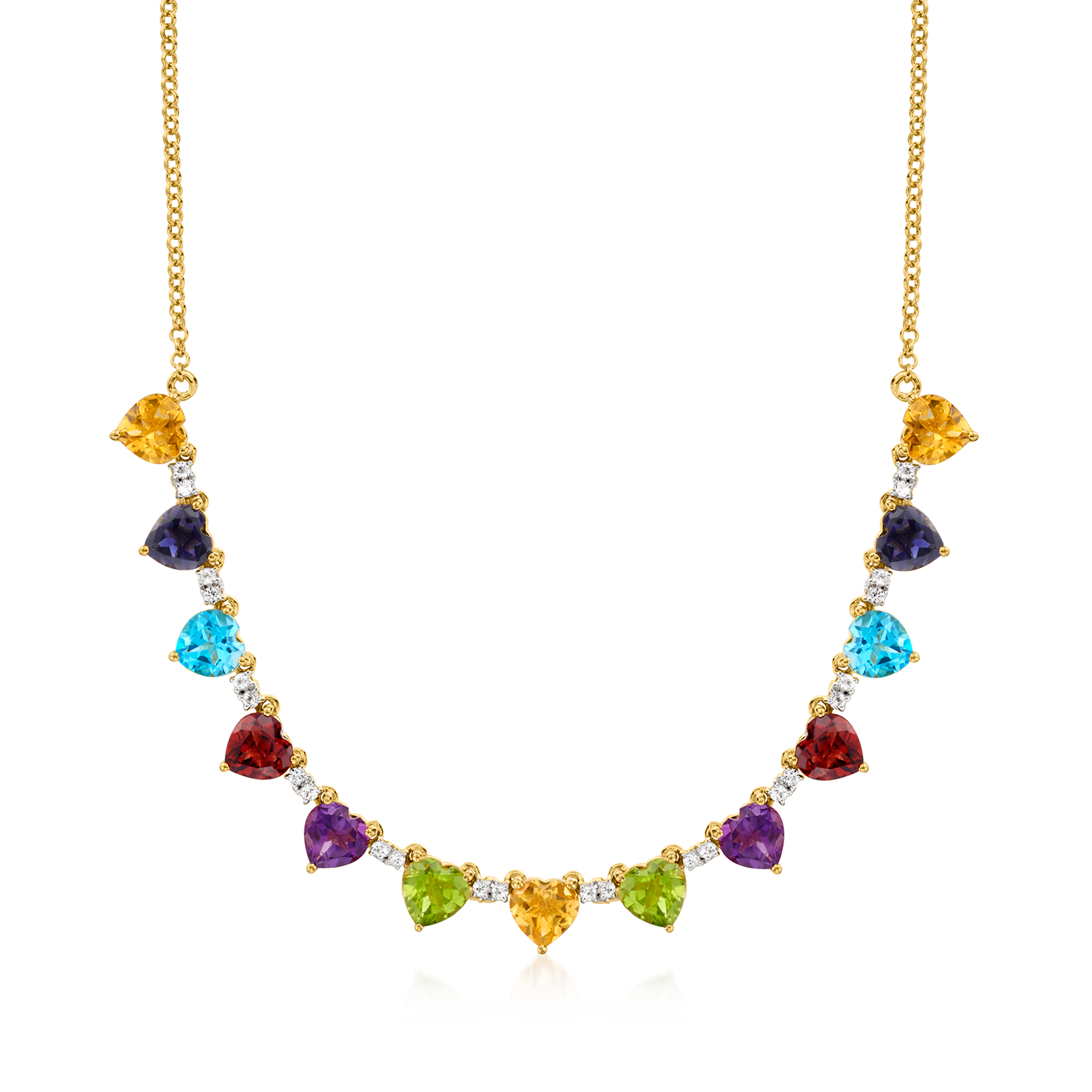 13.50 ct. t.w. Heart-Shaped Multi-Gemstone Necklace in 18kt Gold Over  Sterling. 18