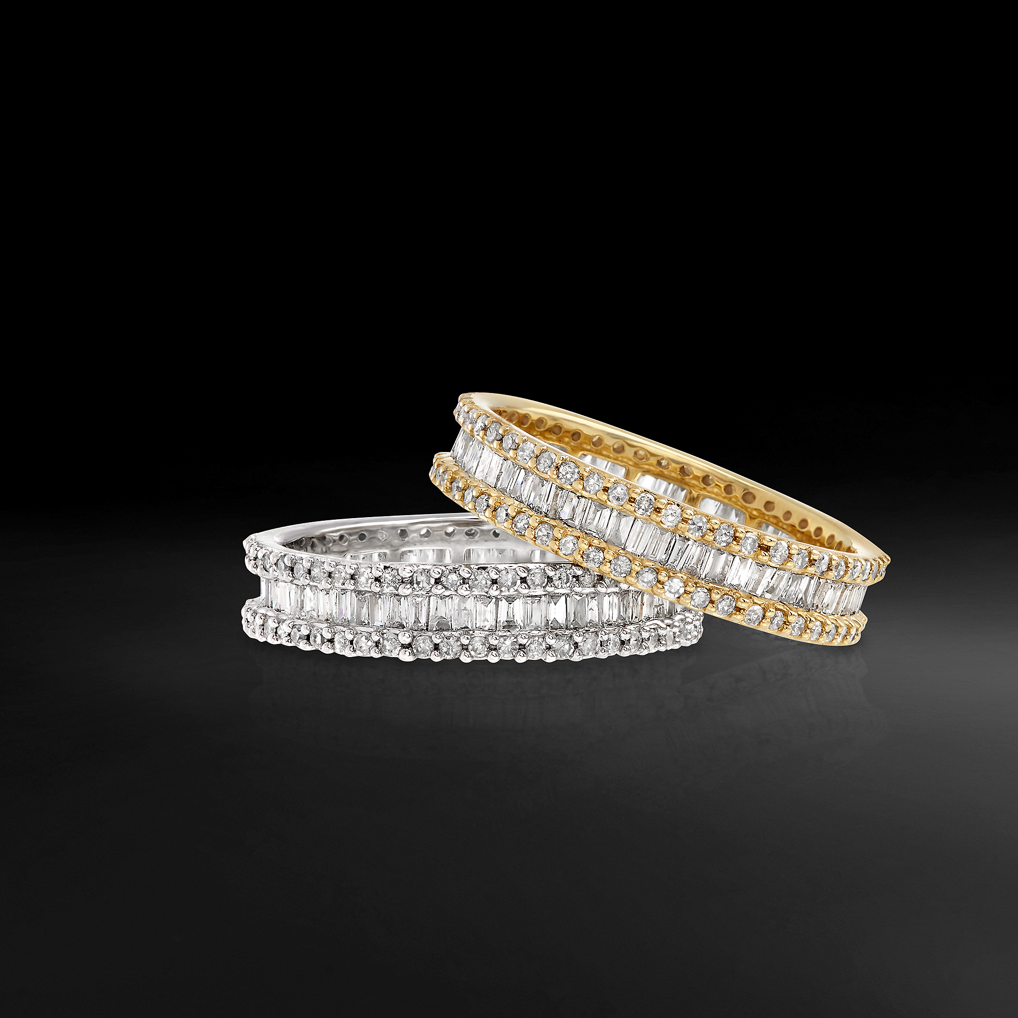 1.00 ct. t.w. Baguette and Round Diamond Eternity Ring in 14kt Yellow ...