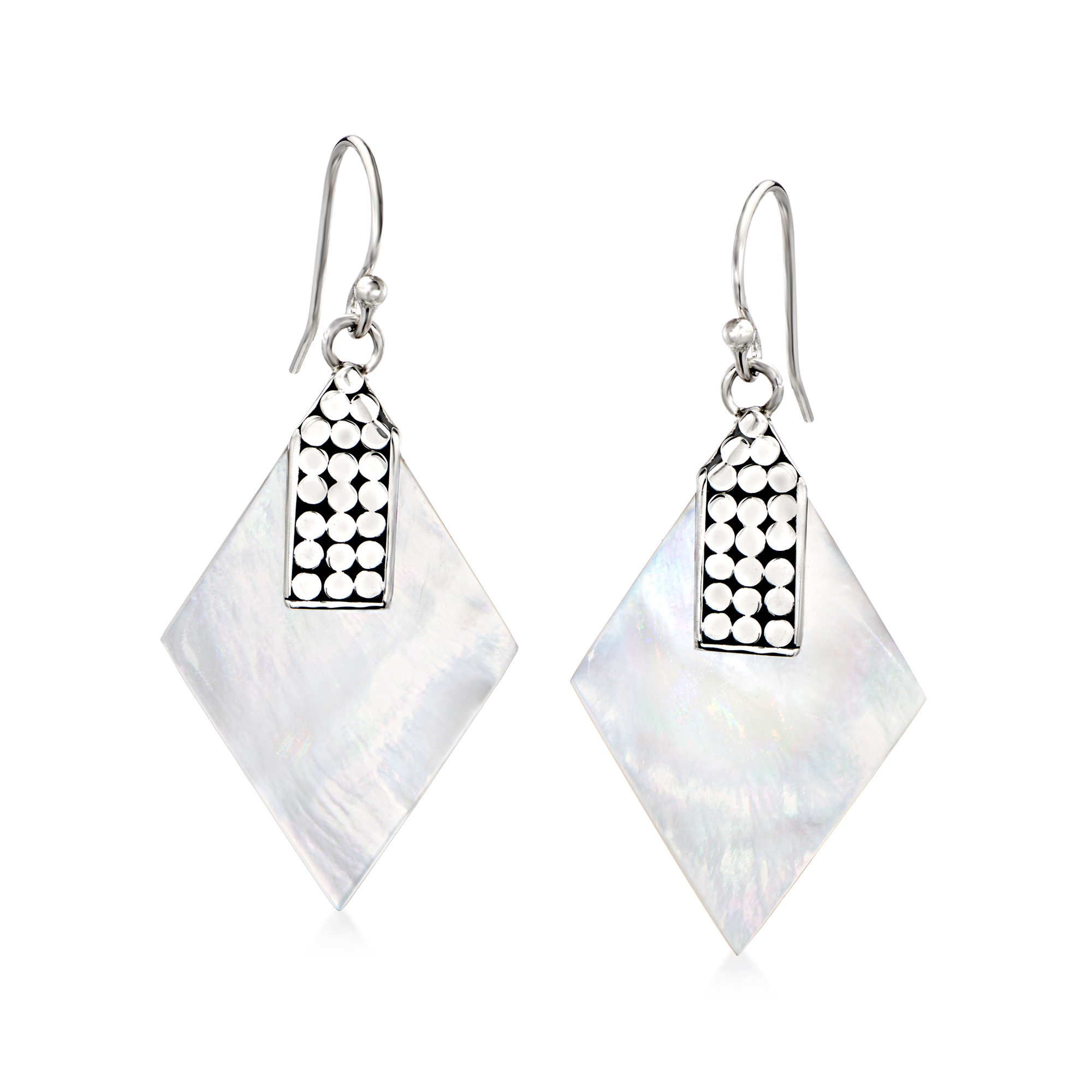 Mother-of-Pearl Bali-Style Kite-Shaped Drop Earrings in