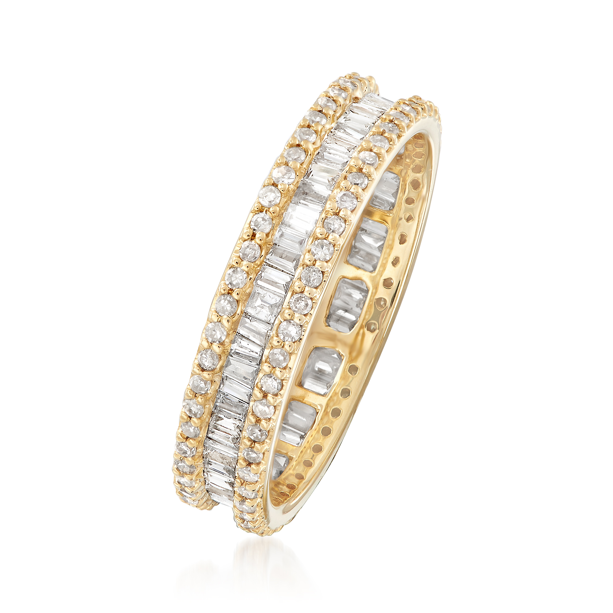 1.00 ct. t.w. Baguette and Round Diamond Eternity Ring in 14kt Yellow