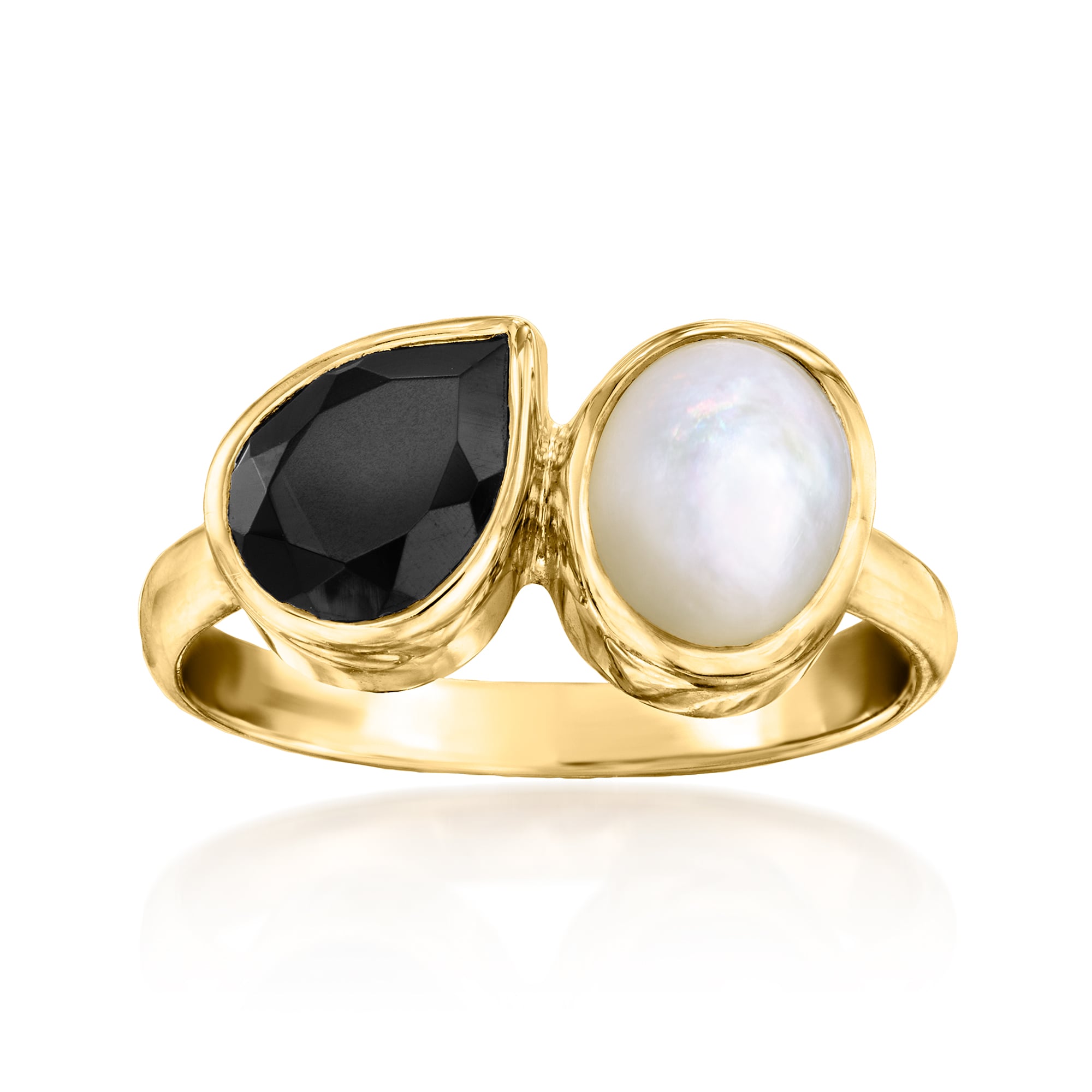 Onyx and Mother-of-Pearl Toi et Moi Ring in 18kt Gold Over