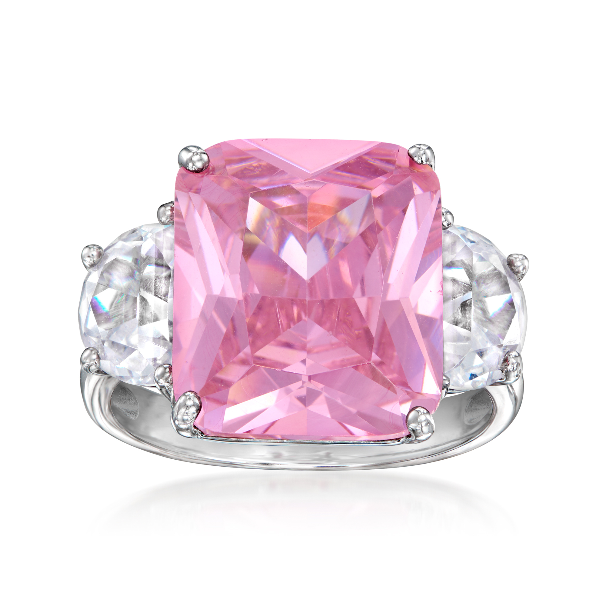 13.00 Carat Simulated Pink Sapphire and 1.40 ct. t.w. CZ Ring in