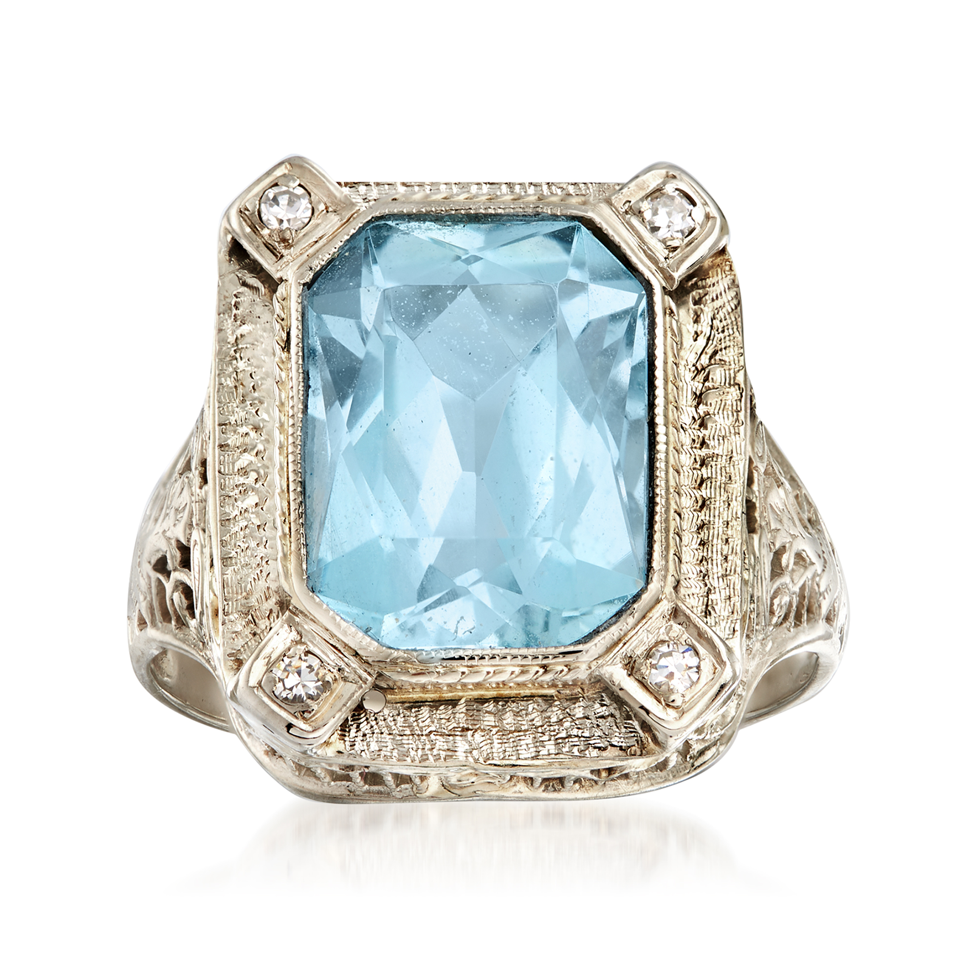 C. 1950 Vintage 5.00 Carat Aquamarine Ring with Diamond Accents in ...