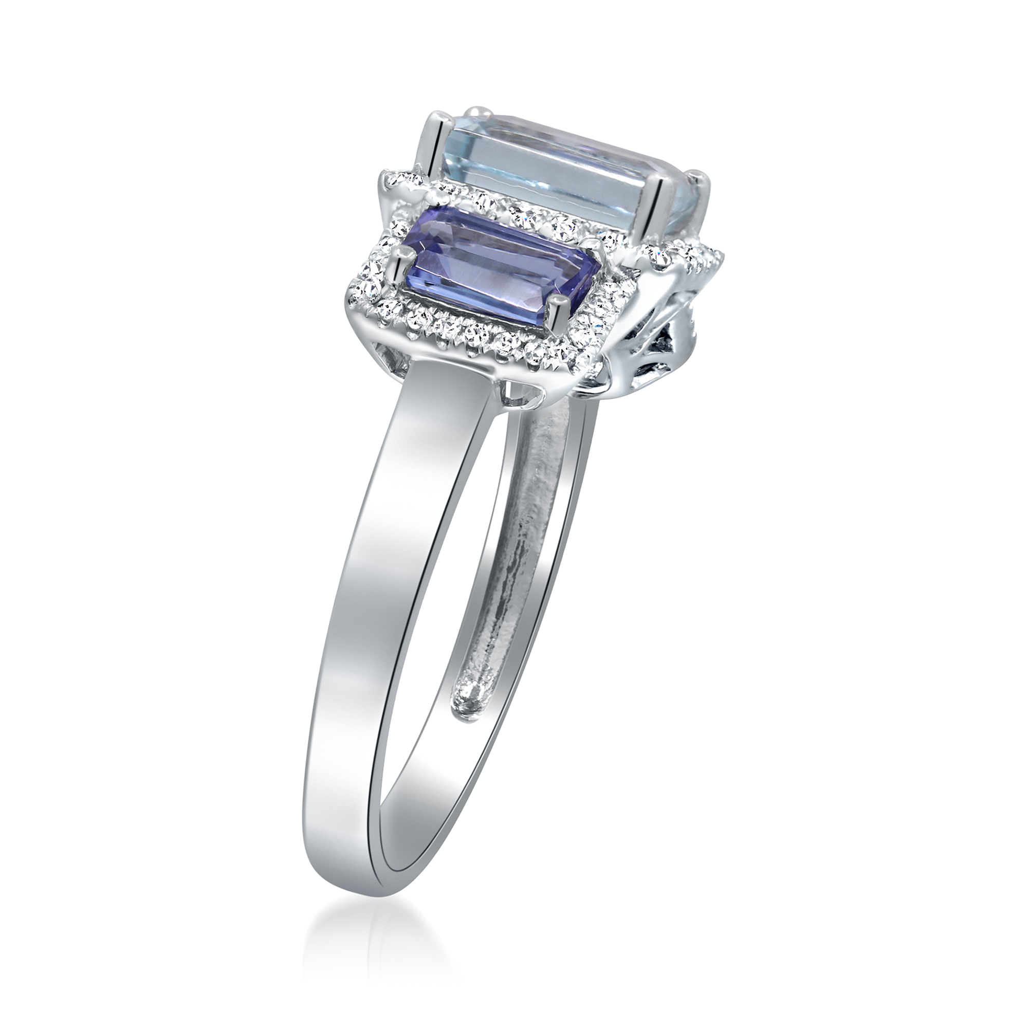 1.60 Carat Aquamarine Ring with 1.00 ct. t.w. Tanzanites and 1.60 Carat Aquamarine Ring with 1.00 ct. t.w. Tanzanites and