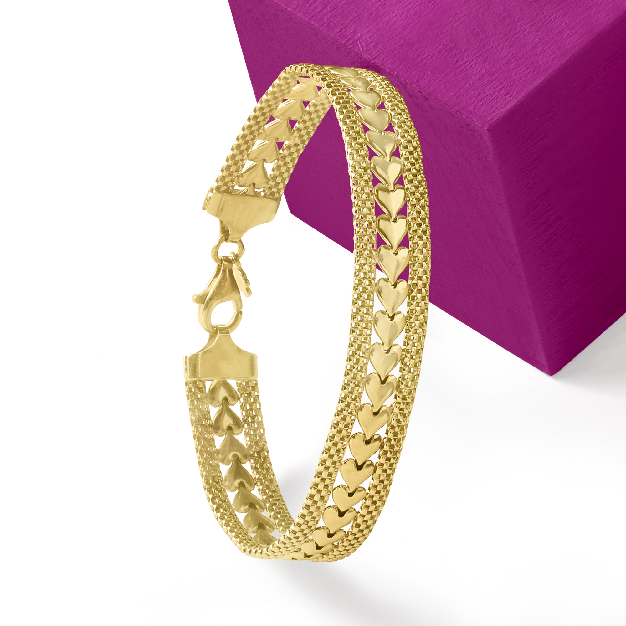 Italian 18kt Gold Over Sterling Silver Heart-Motif Bracelet Italian 18kt Gold Over Sterling Silver Heart-Motif Bracelet