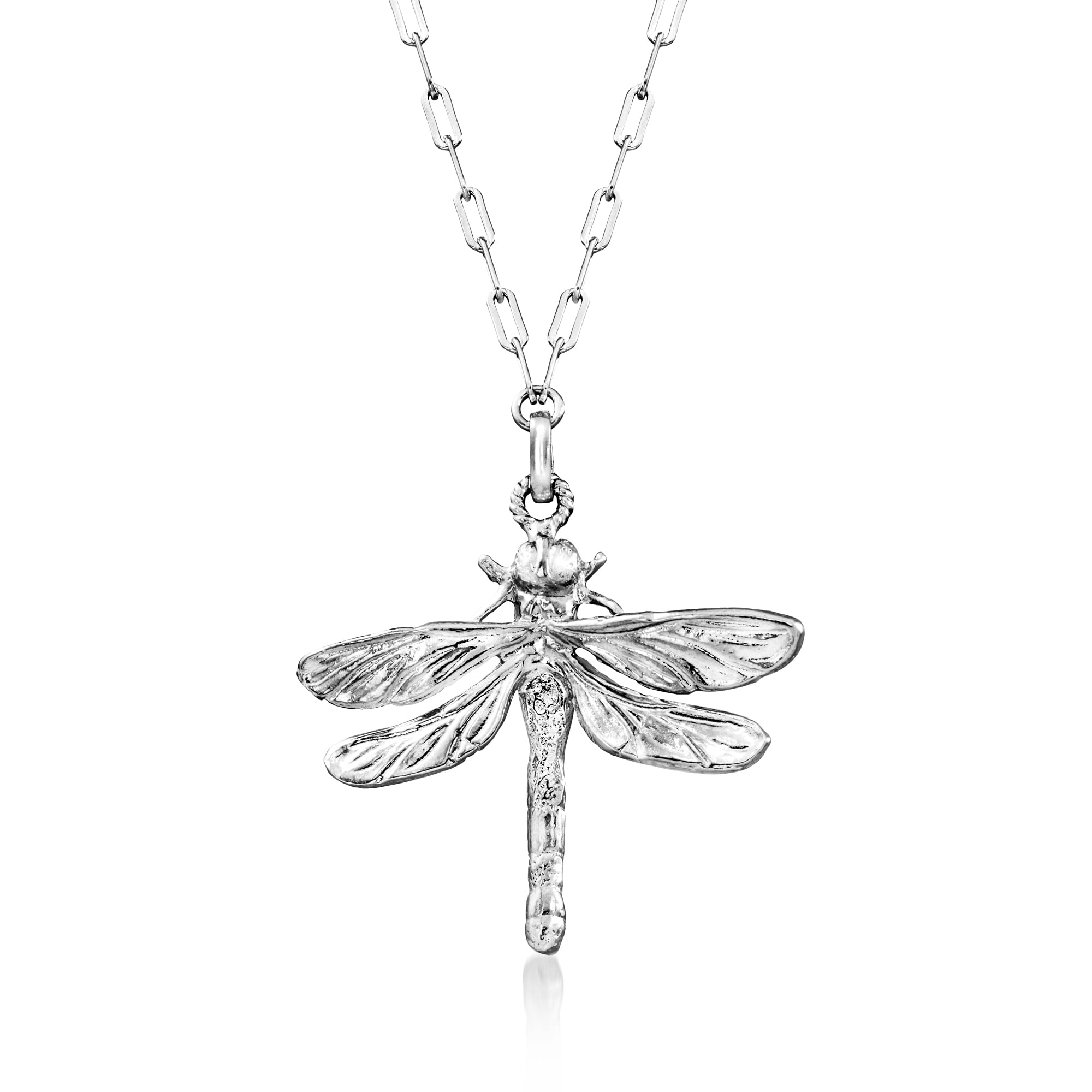 Italian Sterling Silver Dragonfly Paper Clip Link Necklace | Ross