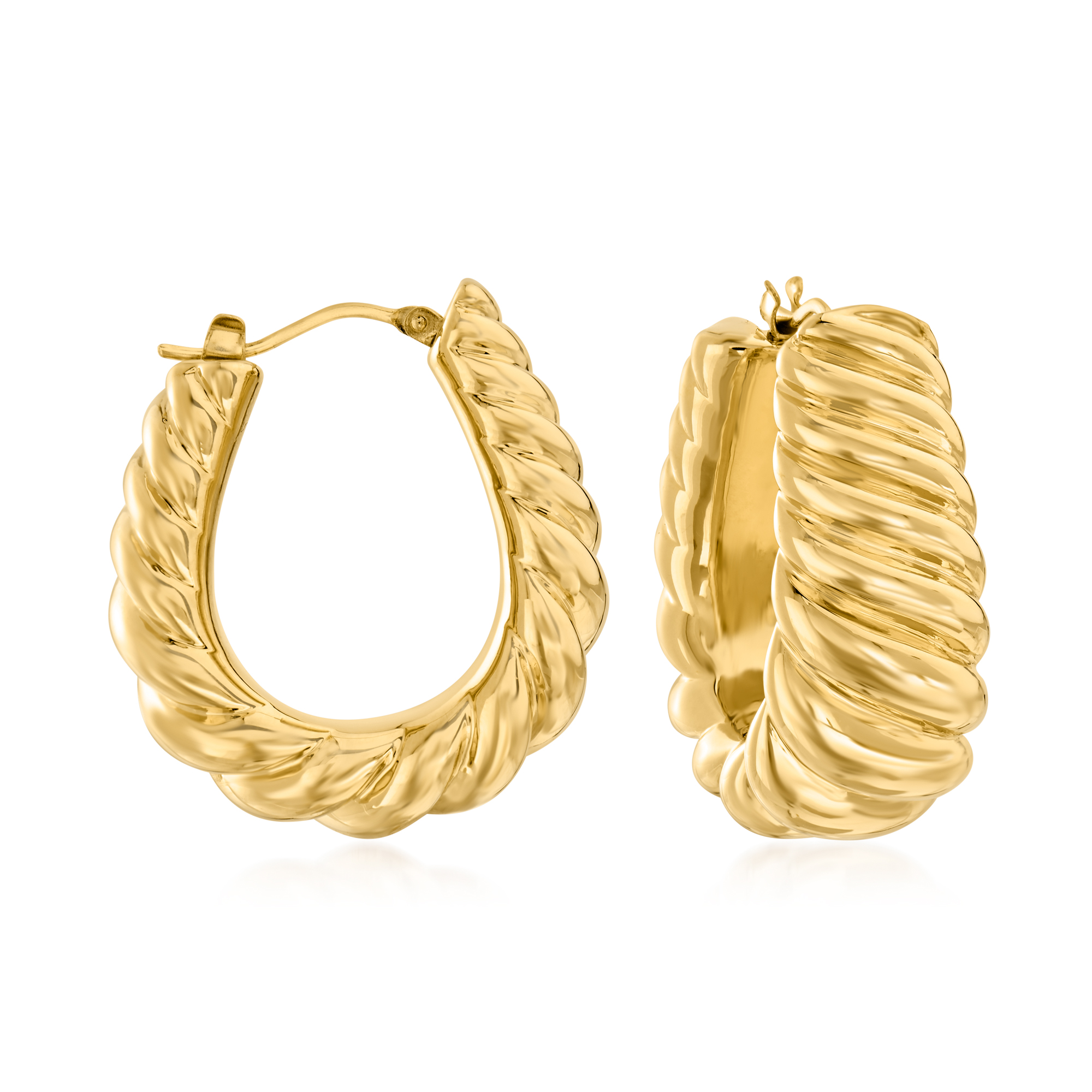 Italian Andiamo 14kt Yellow Gold Over Resin Ribbed Hoop Earrings 