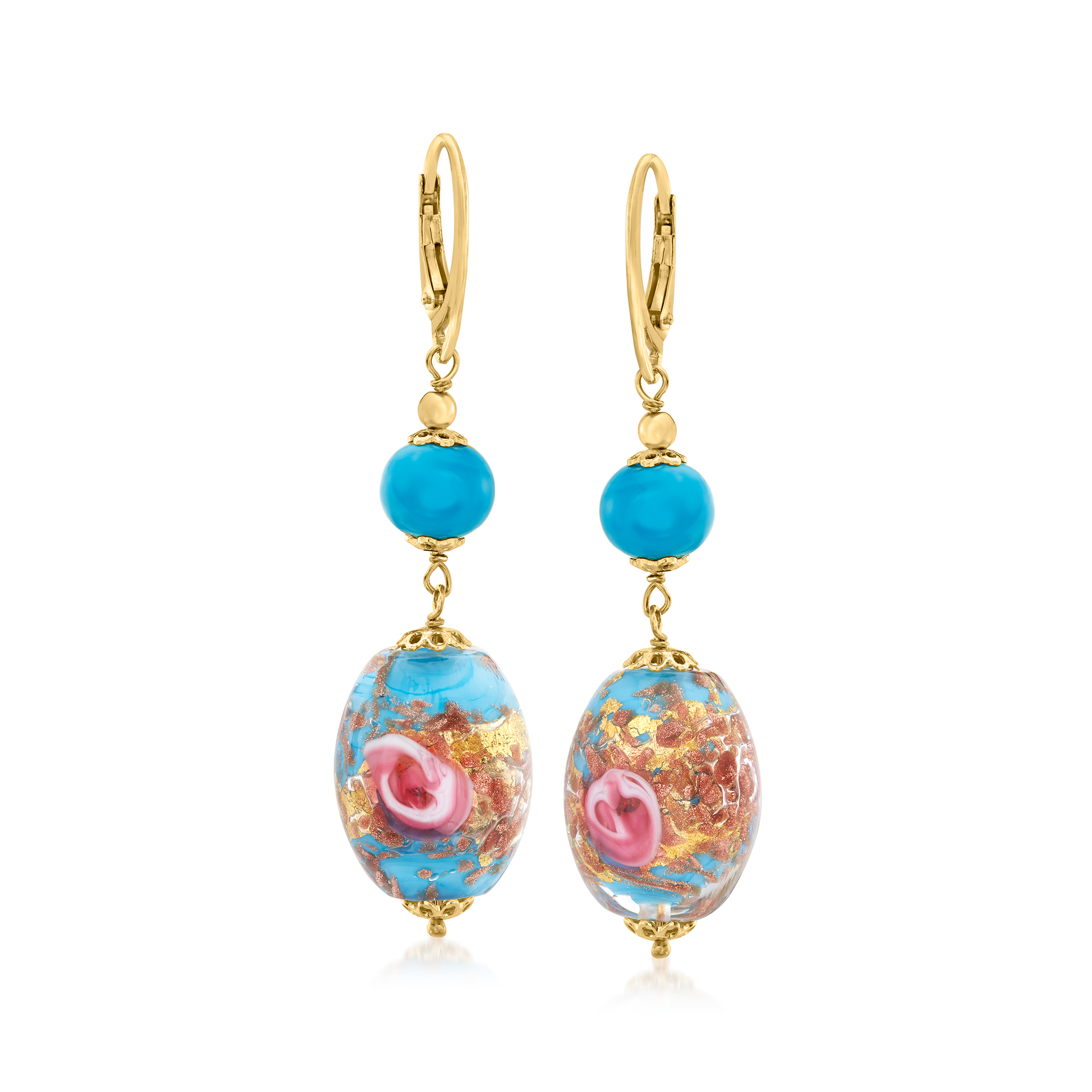 Italian Multicolored Murano Glass Bead Drop Earrings in 18kt Gold Over  Sterling