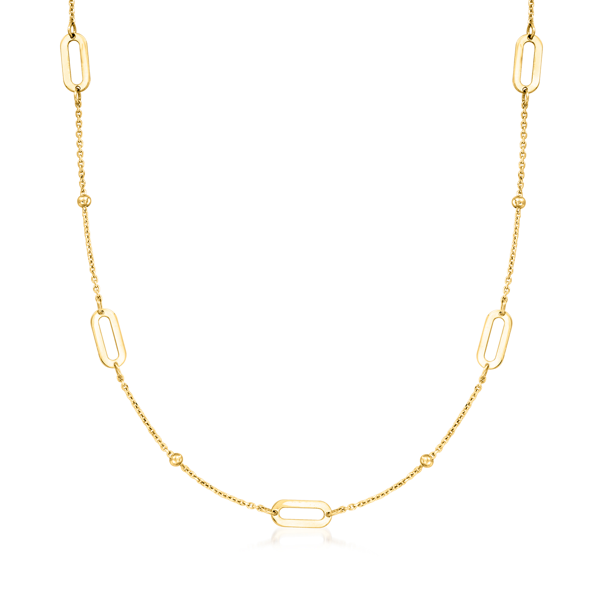 Italian 14kt Yellow Gold Bead and Paper Clip Link Station
