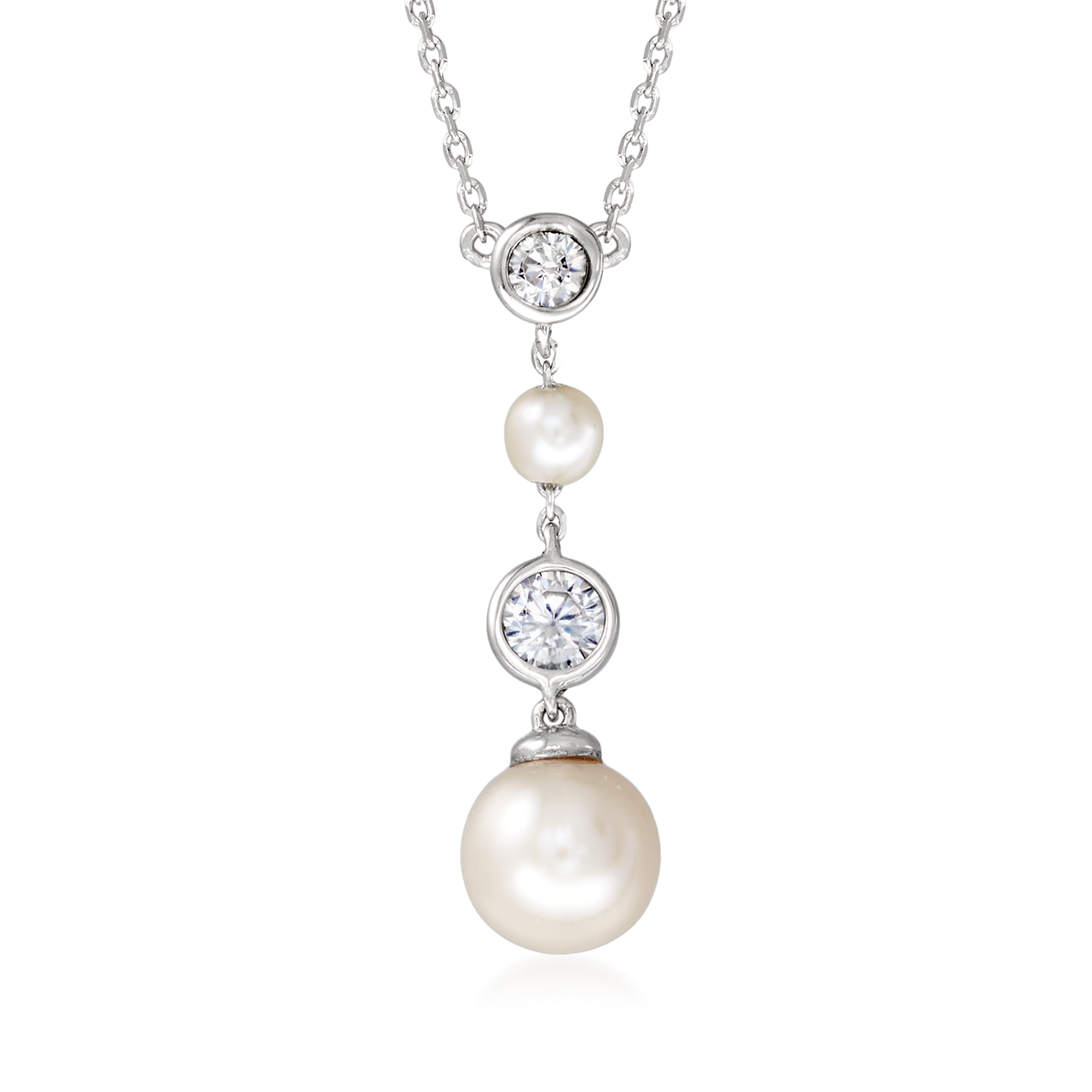 ★ROSEMONT★ SILVER Pearl Necklace RC0383 3.5-8mm Cultured Pearl and .30 ct. t.w. CZ Necklace in