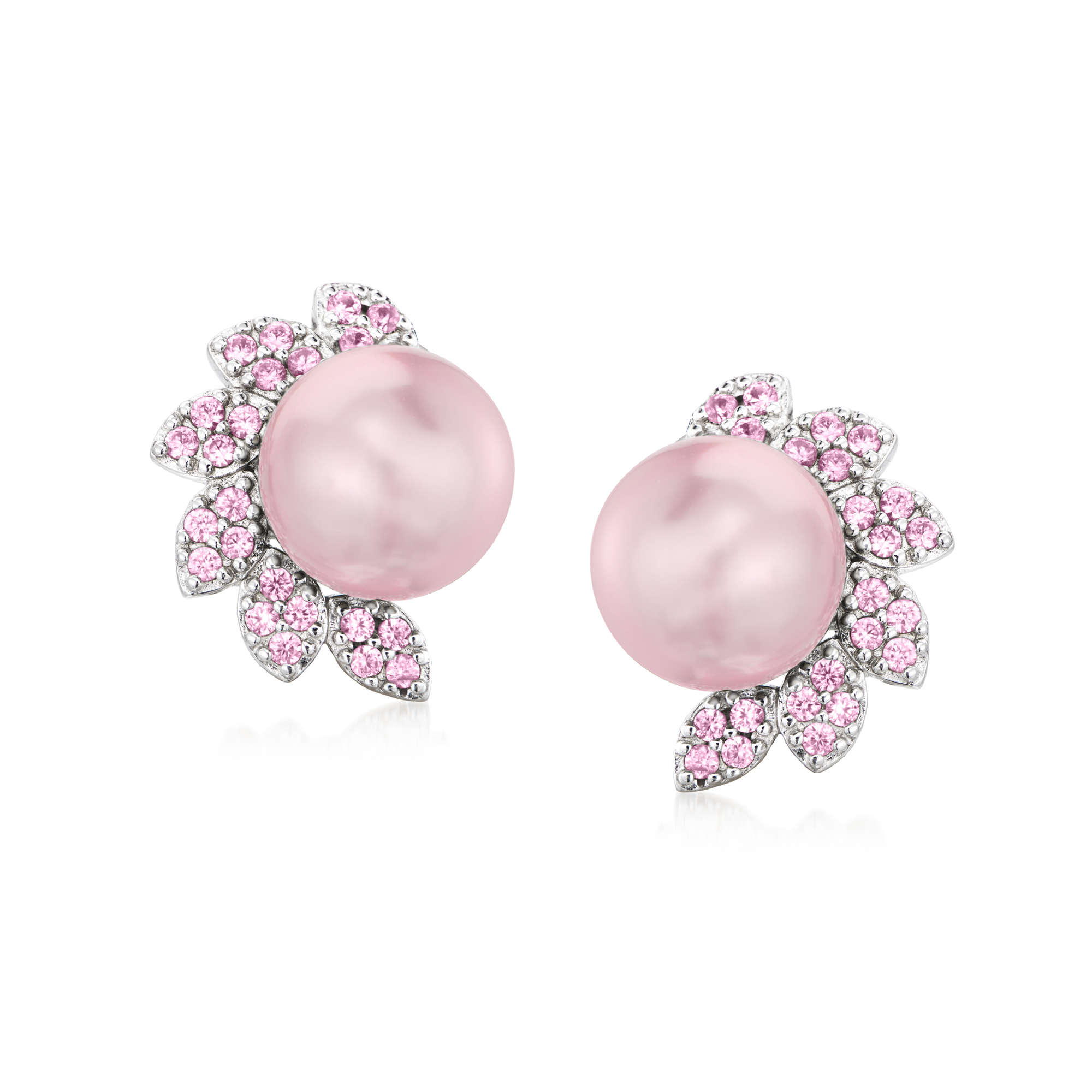 ピアス Flash Pearl Silver Pink Earrings Sparkling Hot Pink Fuchsia CZ 10mm White Pearl Sterling