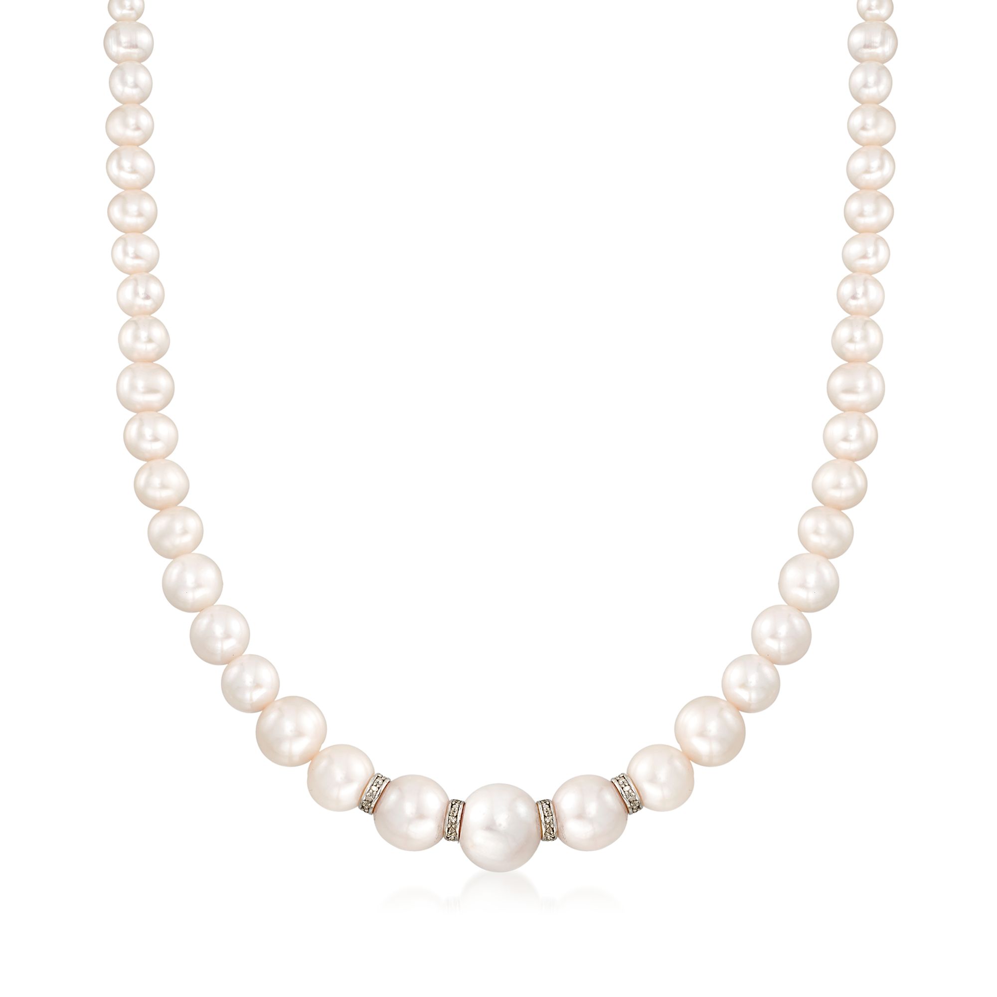 Single Strand Pearl Necklace 8.5-9.5mm Round Freshwater Cultured White Pearl Necklace for Women 18