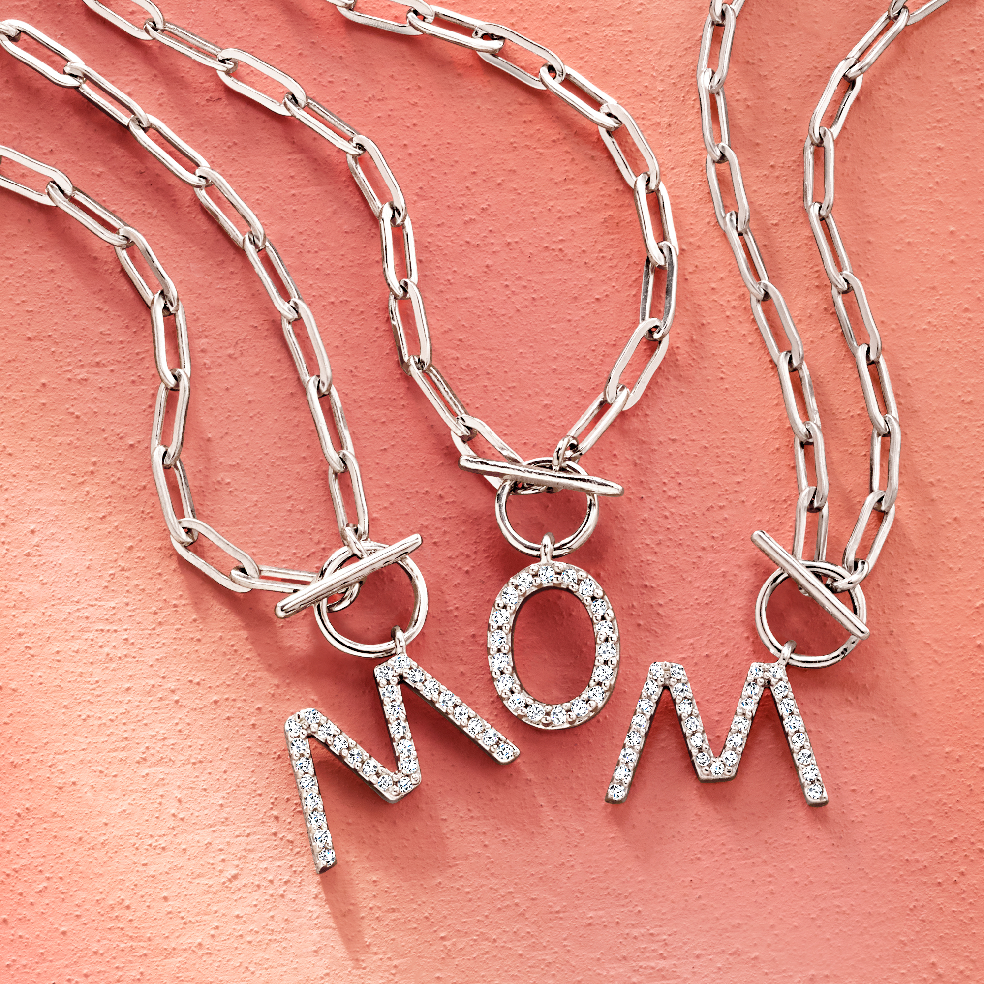 Diamond Initial Paper Clip Link Toggle Necklace in Sterling Silver