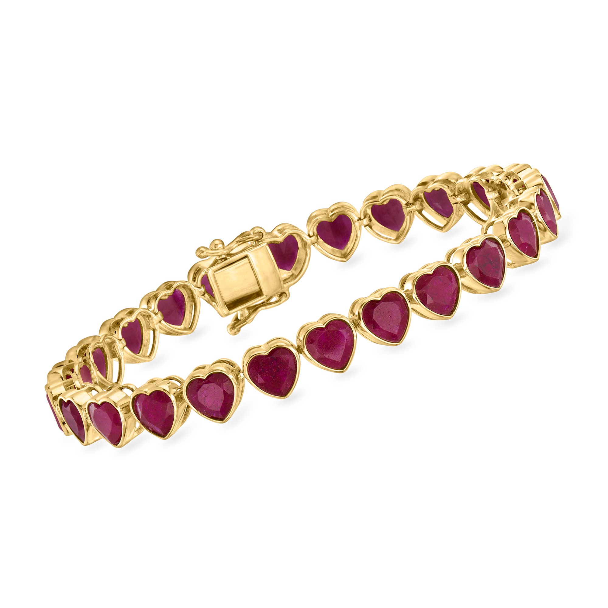 18.00 ct. t.w. Ruby Heart Tennis Bracelet in 18kt Gold Over 18.00 ct. t.w. Ruby Heart Tennis Bracelet in 18kt Gold Over